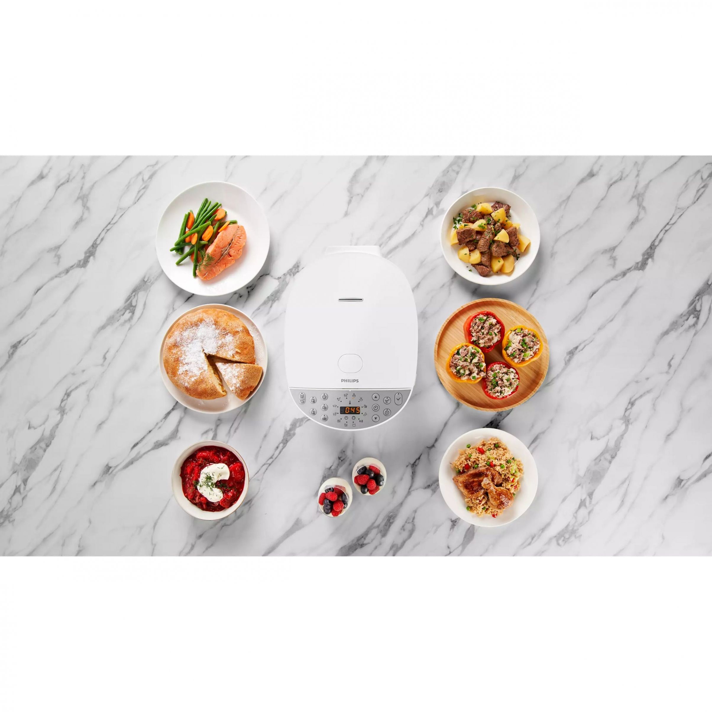 Multicooker electric Philips All-In-One Seria 3000 HD4713/40, 980W, Volum 5l, 60 presetări, Vas aluminiu teflonat 6 straturi, Cronometru 24 ore, Păstrare la cald 12 ore, Cablu 0.8m, Rapid Air