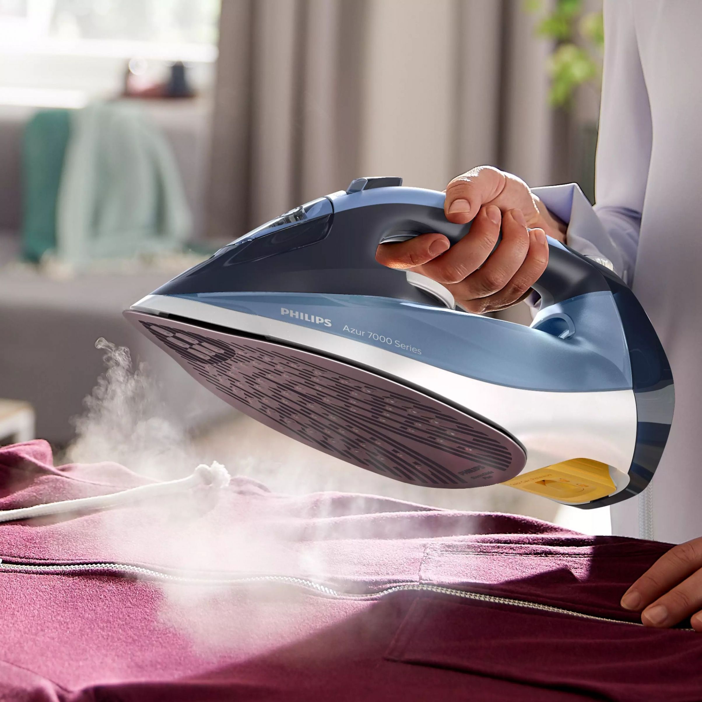 Fier de călcat cu abur Philips Azur Seria 7000 DST7020/20, 2800W, Continuu 50g/min, Jet 250g, Rezervor 300ml, Talpă SteamGlide Plus, C2m, G1.67kg, Cotton Blue