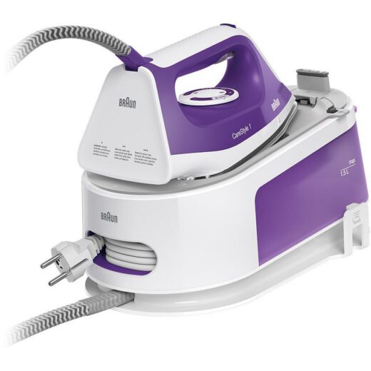 Stație de călcat cu aburi BRAUN CareStyle 1 IS1014VI  1850~2200W  Presiune 6bar  Continuu 120g/min  Jet 360g  Talpă SuperCeramic  Rezervor 1.5l  Cablu 1.5m  FreeGlide 3D  Easy CalcClean  Silențioasă  Violet