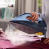 Fier de călcat cu abur Philips Azur Seria 7000 DST7041/20, 2800W, Continuu 50g/min, Jet 250g, Rezervor 300ml, Talpă SteamGlide Elite, Oprire automată, C2m, G1.82kg, Light and Dark Blue
