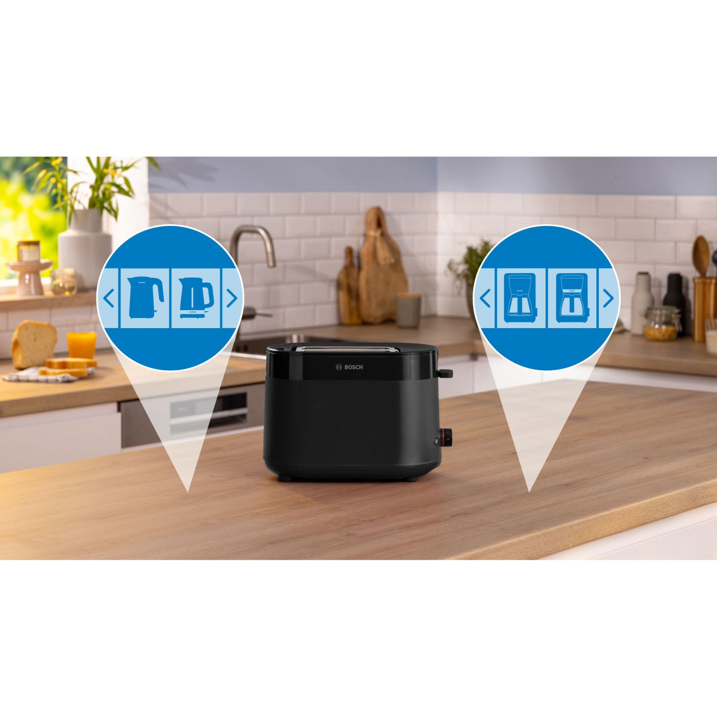 Prăjitor de pâine BOSCH MyMoment TAT2M123, 2 sloturi, Dezghețare, Încălzire, Grătar chifle, High Lift, Negru