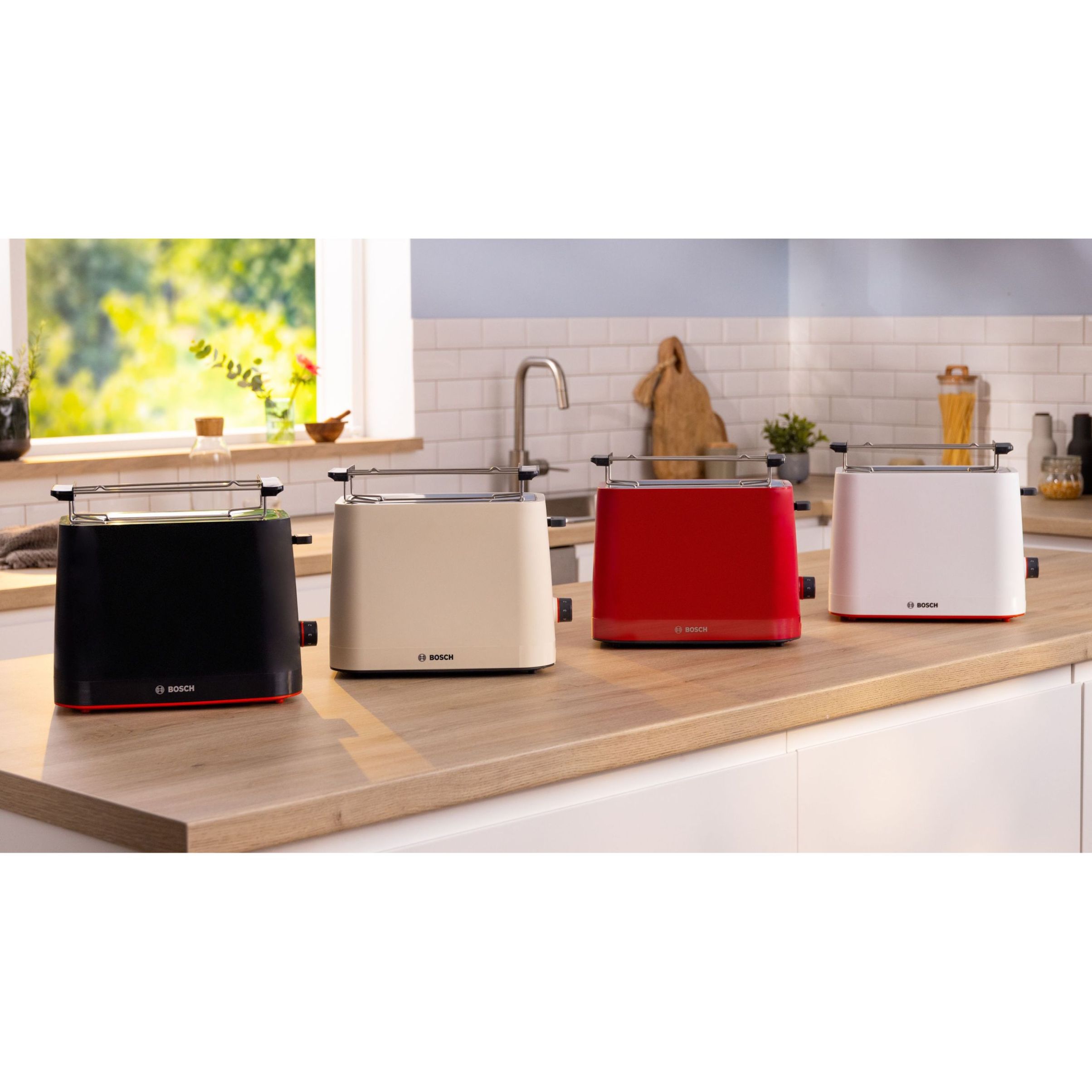 Prăjitor pâine compact BOSCH MyMoment TAT3M124, 2 sloturi, Dezghețare, Încălzire, High Lift, Roșu