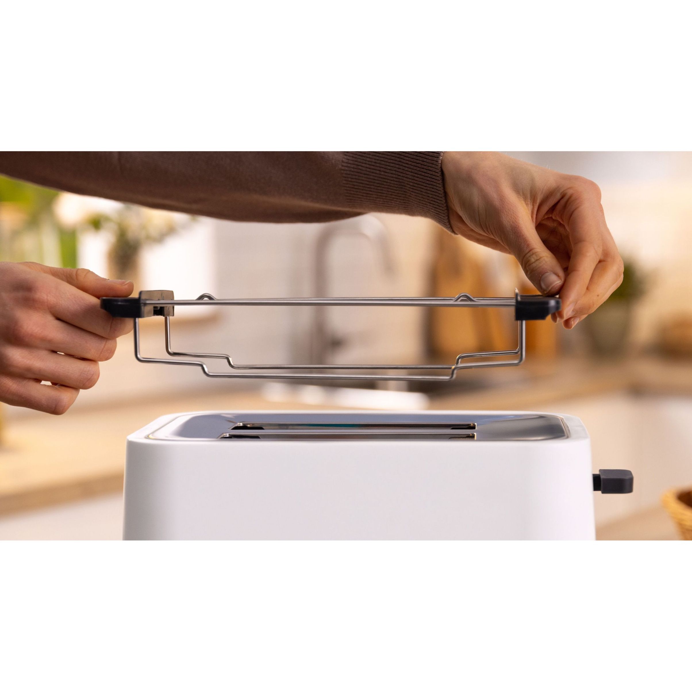 Prăjitor pâine compact BOSCH MyMoment TAT4M221, 2 sloturi, Dezghețare, Încălzire, High Lift, Alb