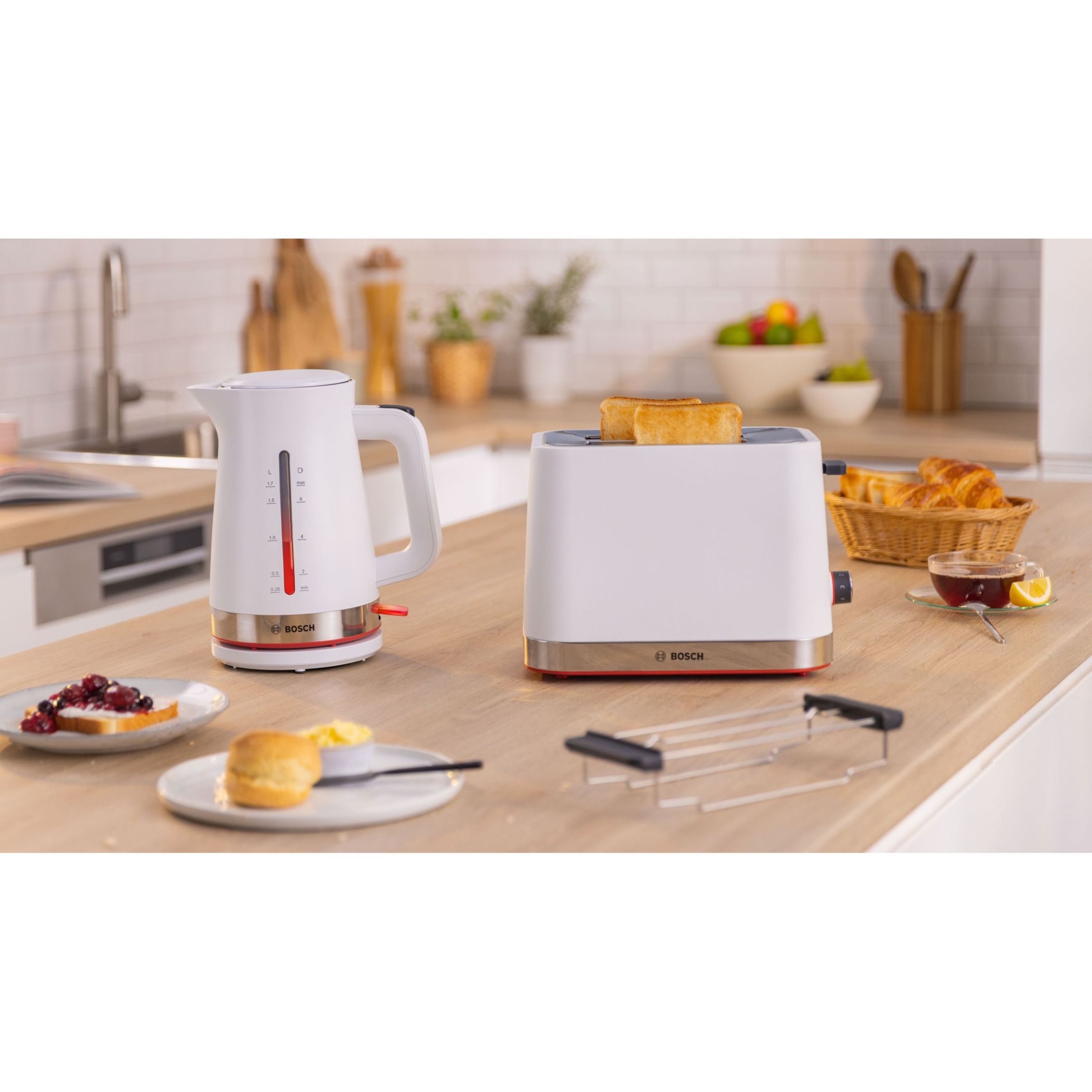 Prăjitor pâine compact BOSCH MyMoment TAT4M221, 2 sloturi, Dezghețare, Încălzire, High Lift, Alb