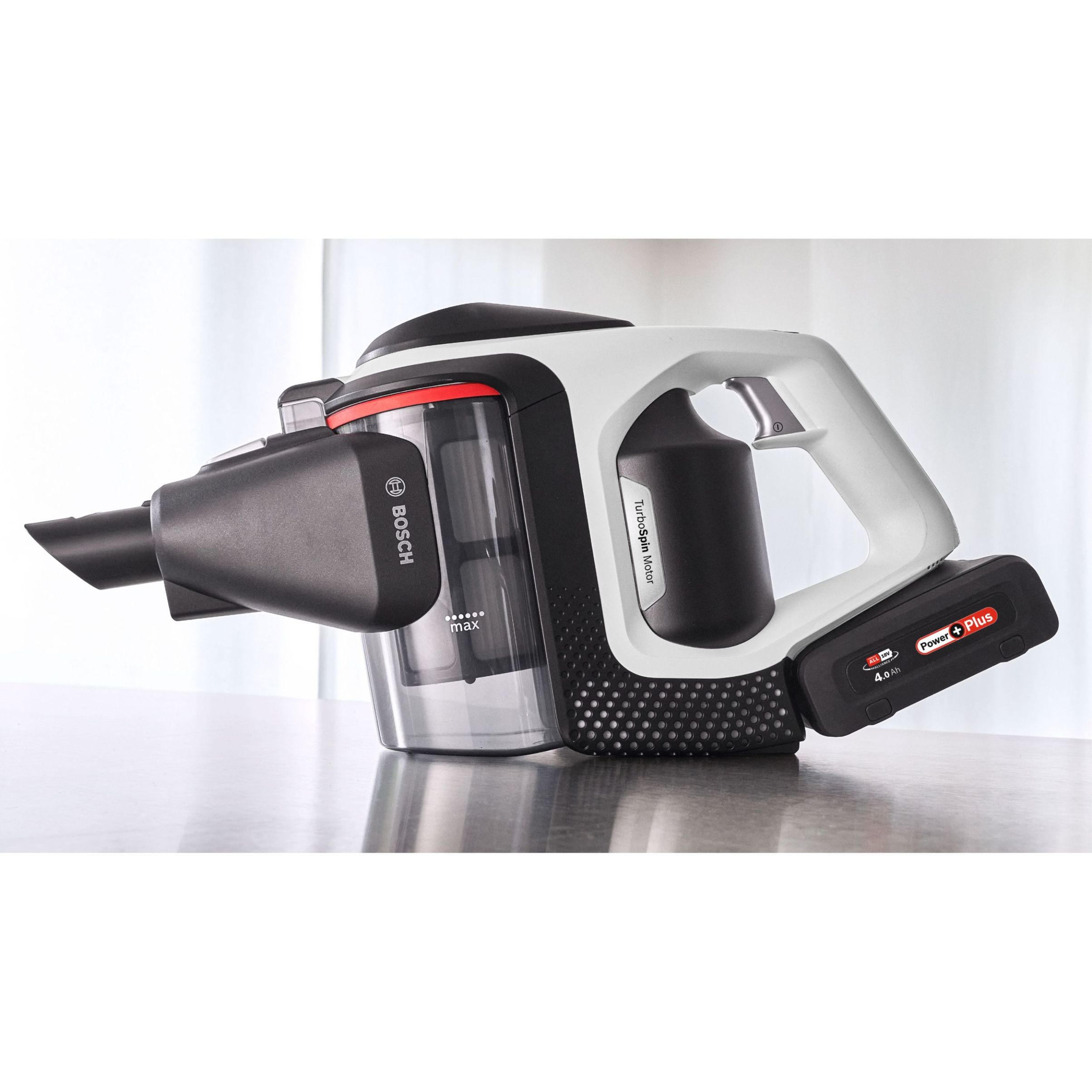 Aspirator vertical BOSCH Serie 8 Gen2 Unlimited BBS8214, TurboSpin (3 trepte, Turbo), Acumulator Li-Ion 18V 4A, Praf 0.40l, Perie LED AllFloor HighPower, G3.10kg, Polar White