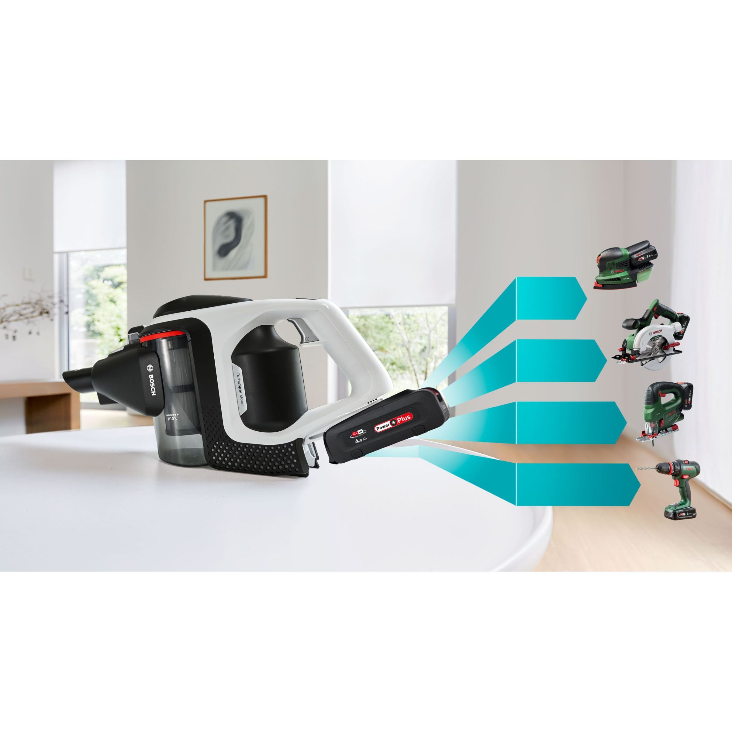 Aspirator vertical BOSCH Serie 8 Gen2 Unlimited BBS8214, TurboSpin (3 trepte, Turbo), Acumulator Li-Ion 18V 4A, Praf 0.40l, Perie LED AllFloor HighPower, G3.10kg, Polar White