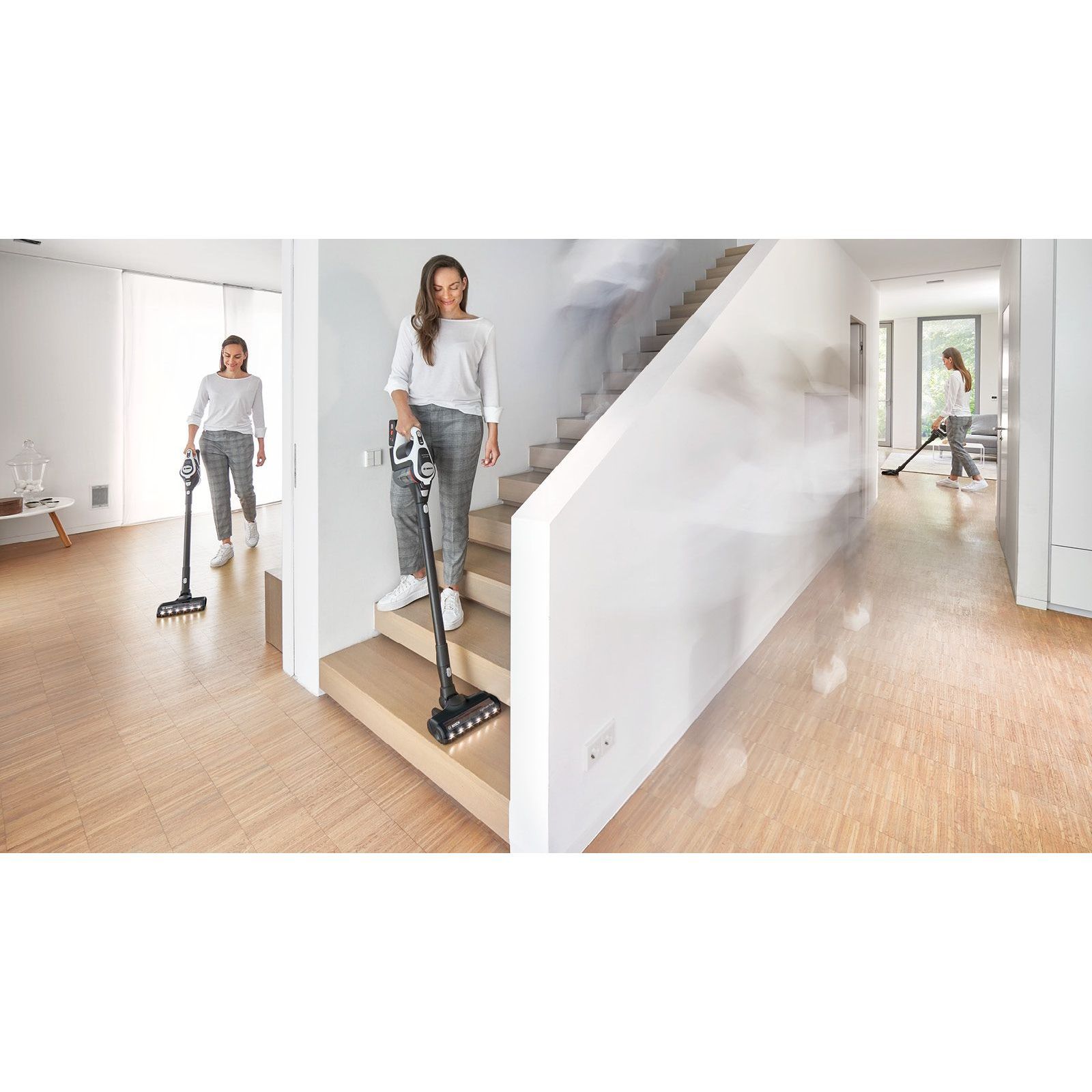 Aspirator vertical BOSCH Serie 8 Gen2 Unlimited BBS8214, TurboSpin (3 trepte, Turbo), Acumulator Li-Ion 18V 4A, Praf 0.40l, Perie LED AllFloor HighPower, G3.10kg, Polar White