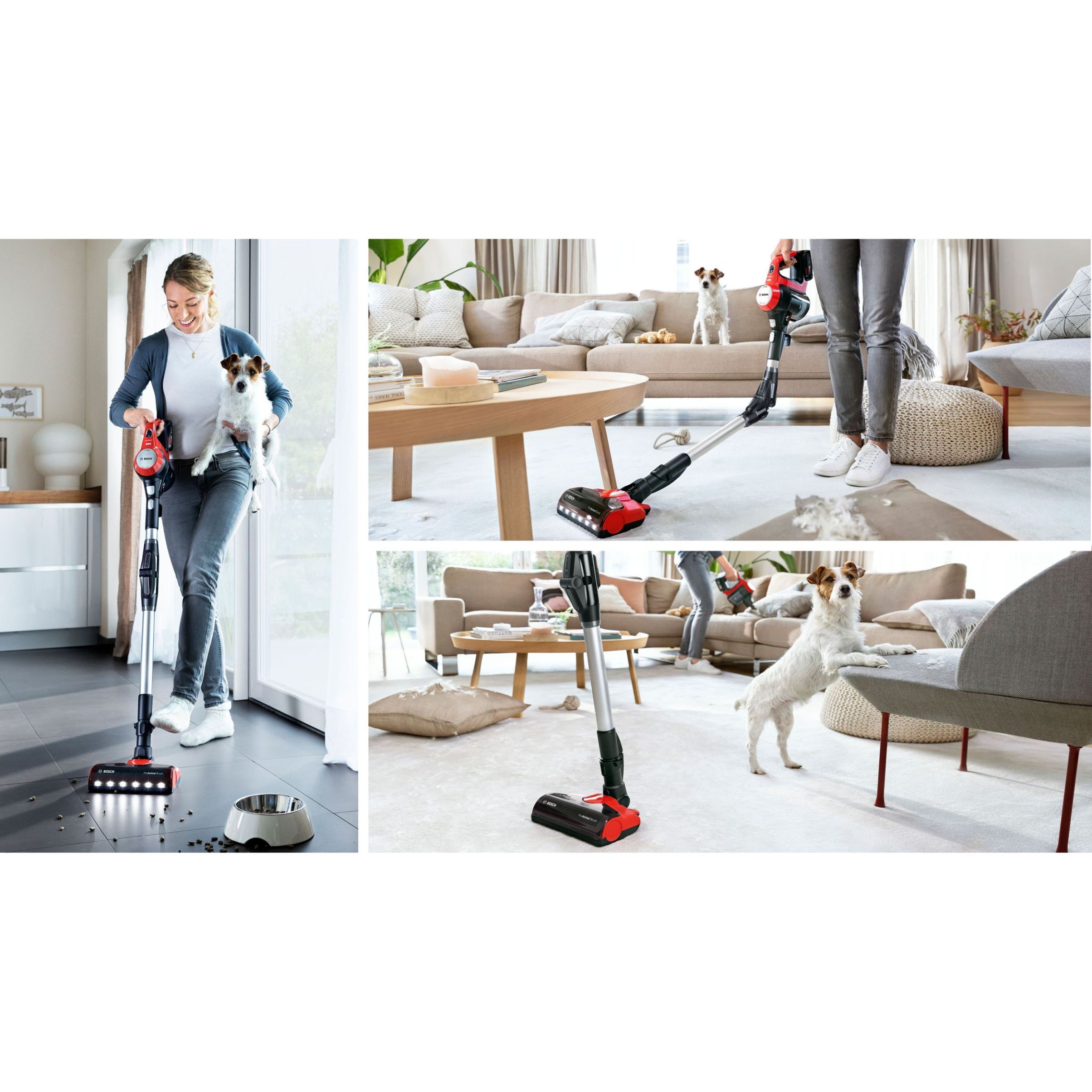Aspirator vertical BOSCH Serie 7 Unlimited ProAnimal BCS711PET, TurboSpin (3 trepte, Turbo), Acumulator Li-Ion 18V 3A, Praf 0.30l, Perie LED ProAnimal, QuickStand, Nozzle Foot Release, G2.90kg, Tornado Red