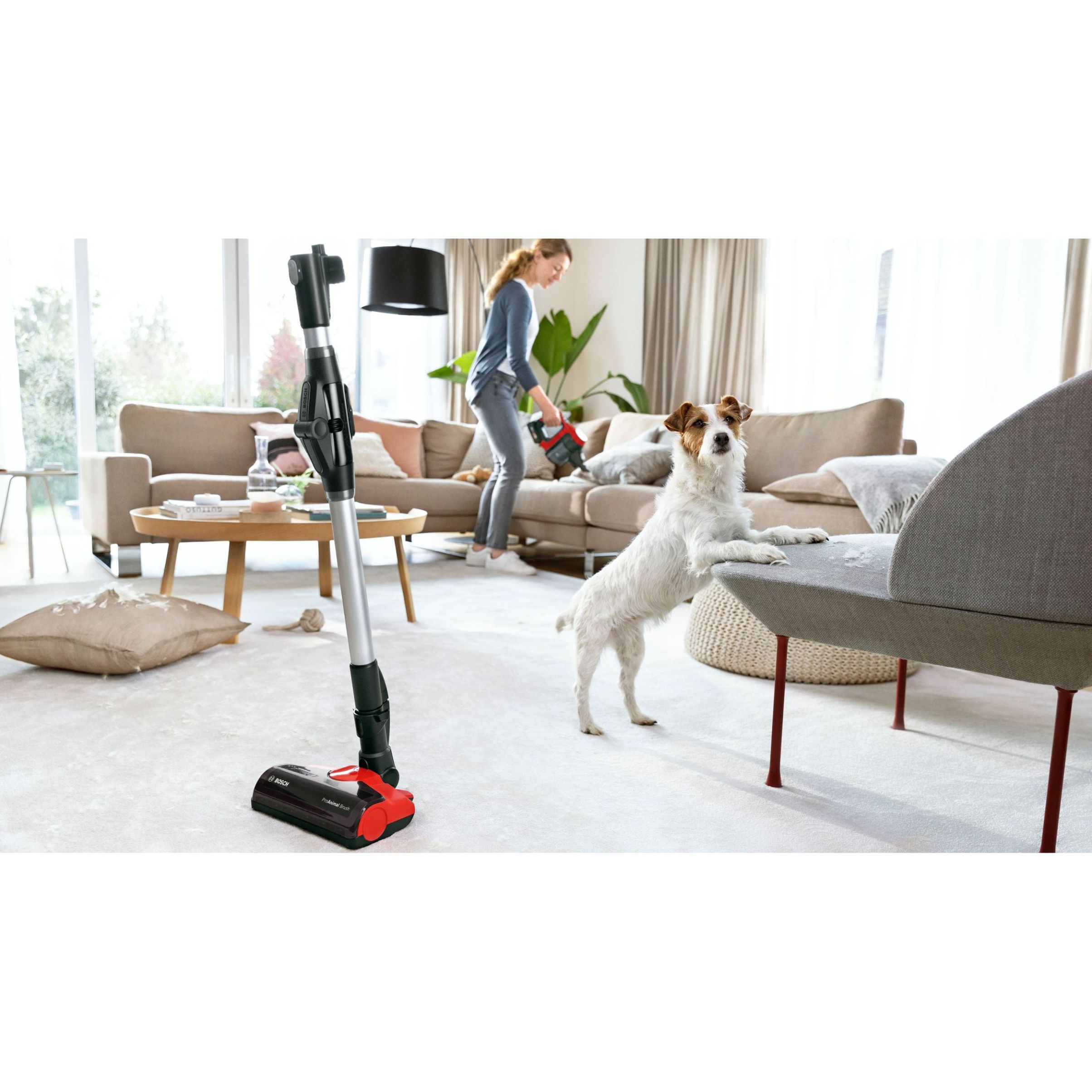 Aspirator vertical BOSCH Serie 7 Unlimited ProAnimal BCS711PET, TurboSpin (3 trepte, Turbo), Acumulator Li-Ion 18V 3A, Praf 0.30l, Perie LED ProAnimal, QuickStand, Nozzle Foot Release, G2.90kg, Tornado Red