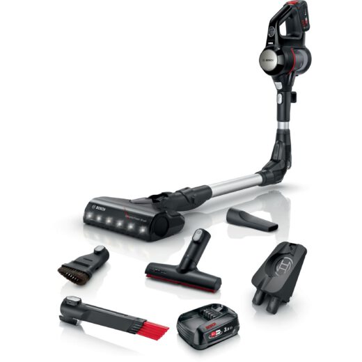 Aspirator vertical BOSCH Serie 7 Unlimited BCS712XXL  TurboSpin (3 trepte  Turbo)  2x Acumulator Li-Ion 18V 3A  Praf 0.30l  Perie LED AllFloor DynamicPower  QuickStand  Nozzle Foot Release  G2.90kg  Negru