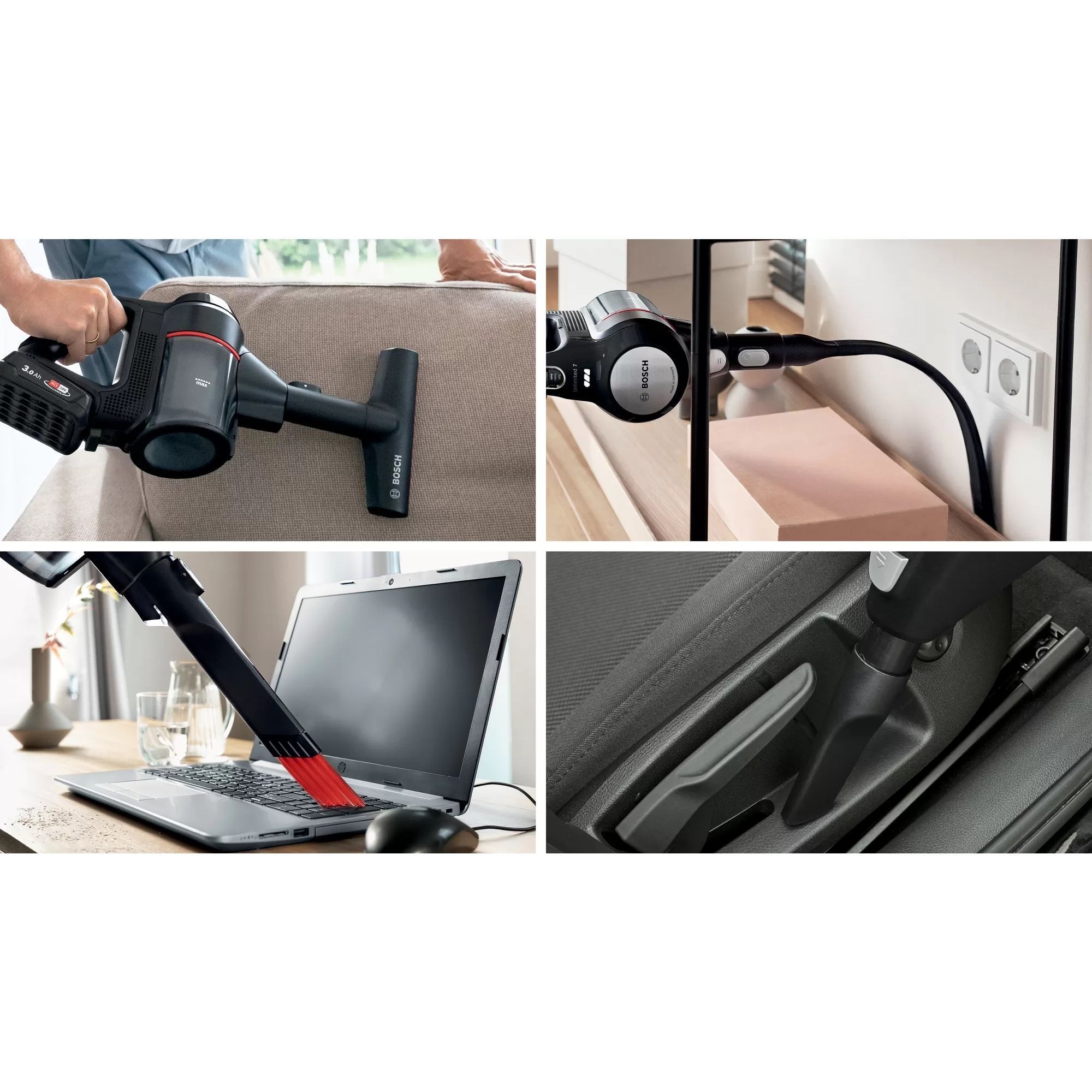 Aspirator vertical BOSCH Serie 7 Unlimited BCS712XXL, TurboSpin (3 trepte, Turbo), 2x Acumulator Li-Ion 18V 3A, Praf 0.30l, Perie LED AllFloor DynamicPower, QuickStand, Nozzle Foot Release, G2.90kg, Negru