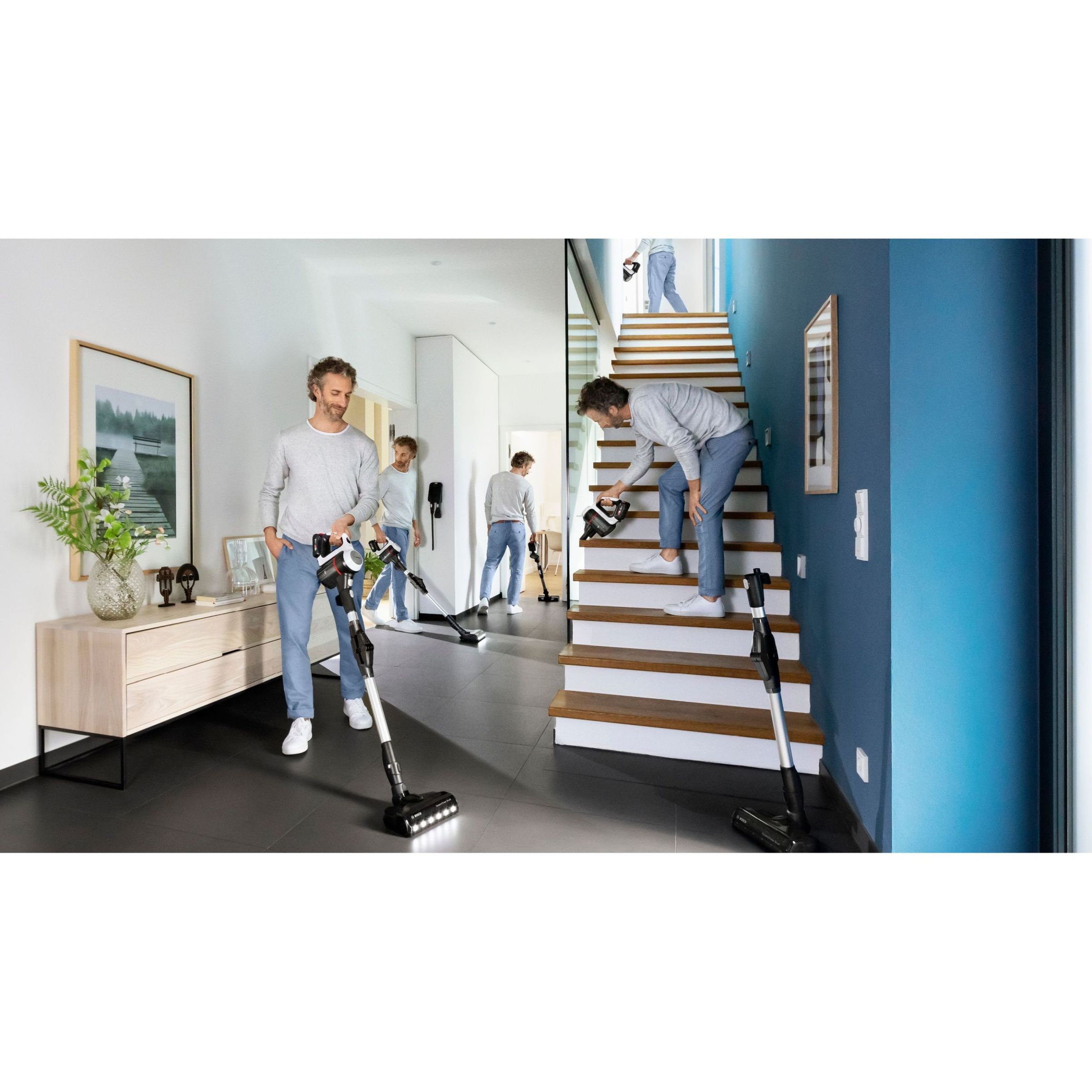 Aspirator vertical BOSCH Serie 7 Unlimited BCS711XXL, TurboSpin (3 trepte, Turbo), Acumulator Li-Ion 18V 3A, Praf 0.30l, Perie LED AllFloor DynamicPower, QuickStand, Nozzle Foot Release, G2.90kg, Polar White