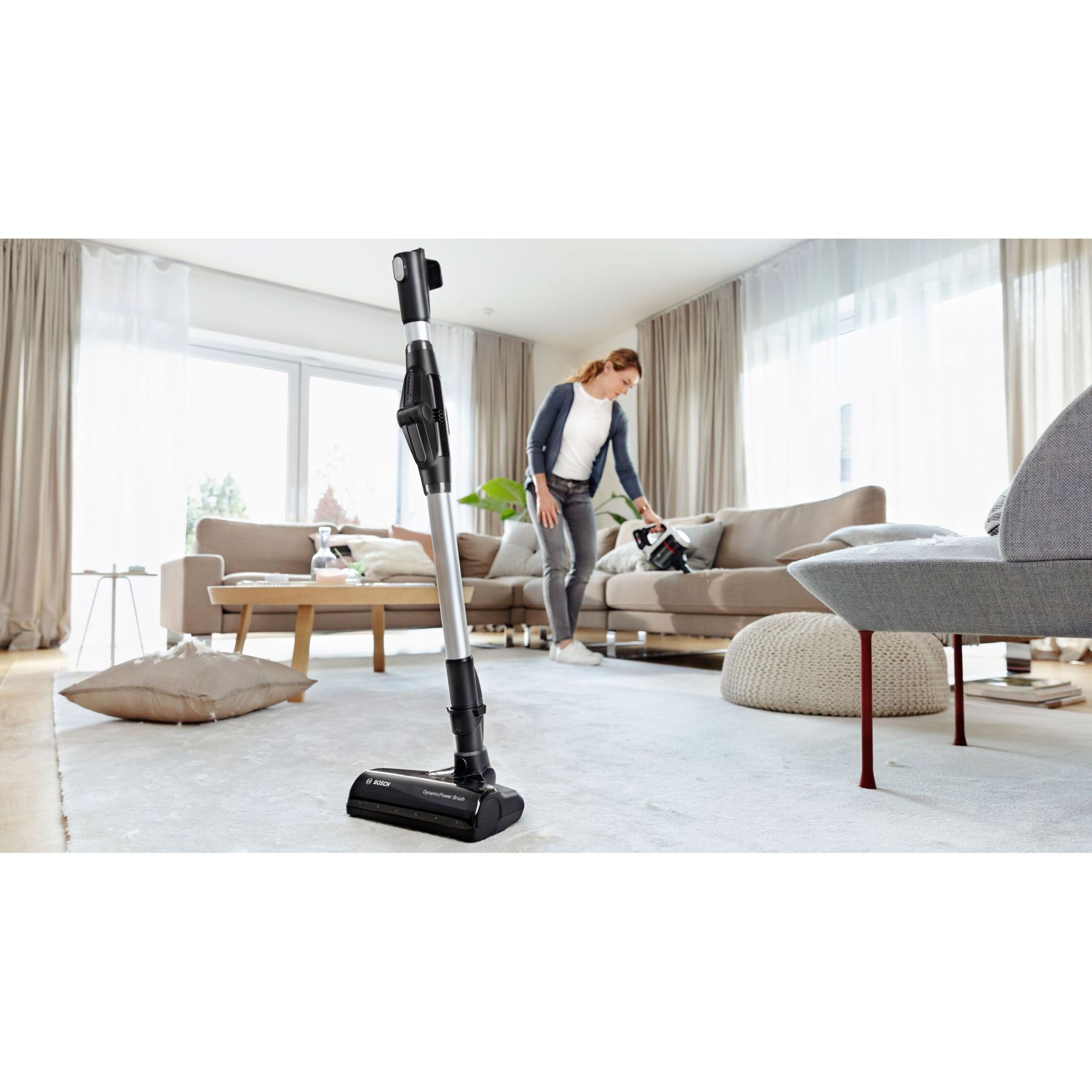 Aspirator vertical BOSCH Serie 7 Unlimited BCS711XXL, TurboSpin (3 trepte, Turbo), Acumulator Li-Ion 18V 3A, Praf 0.30l, Perie LED AllFloor DynamicPower, QuickStand, Nozzle Foot Release, G2.90kg, Polar White