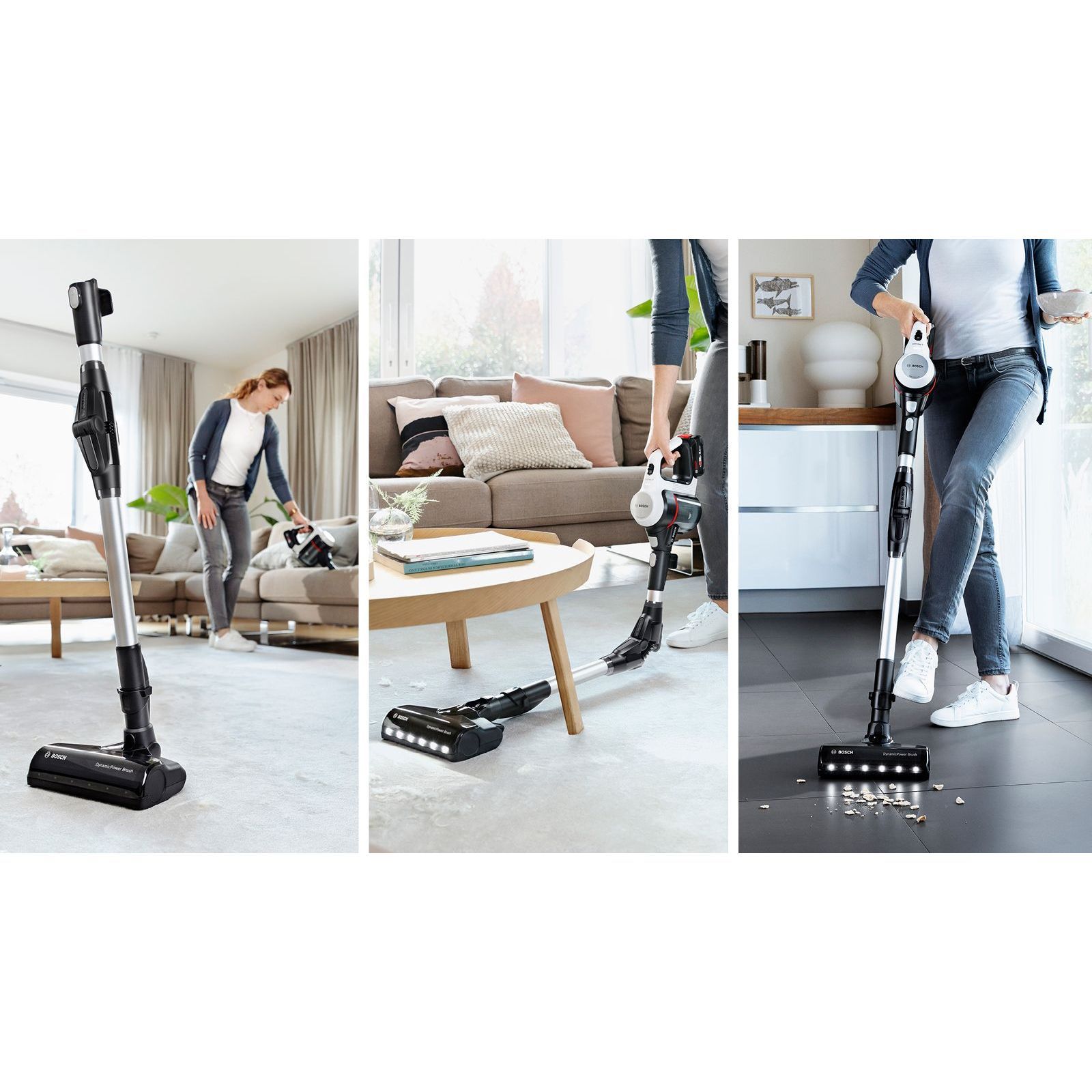 Aspirator vertical BOSCH Serie 7 Unlimited BCS711XXL, TurboSpin (3 trepte, Turbo), Acumulator Li-Ion 18V 3A, Praf 0.30l, Perie LED AllFloor DynamicPower, QuickStand, Nozzle Foot Release, G2.90kg, Polar White