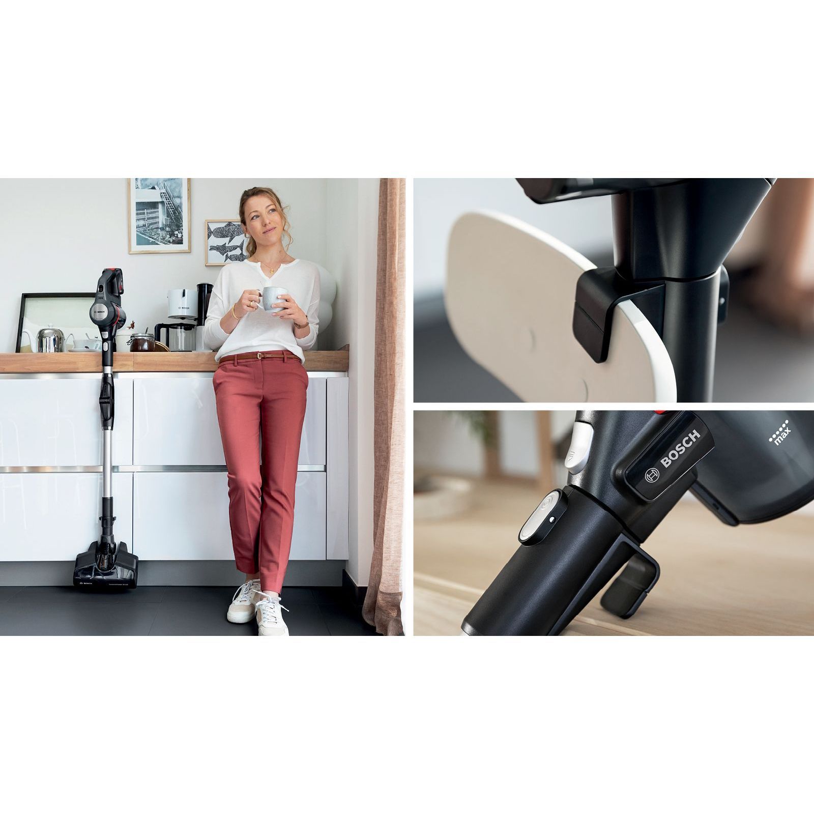 Aspirator vertical BOSCH Serie 7 Unlimited BCS711A, TurboSpin (3 trepte, Turbo), Acumulator Li-Ion 18V 3A, Praf 0.30l, Perie LED AllFloor DynamicPower, QuickStand, Nozzle Foot Release, G2.90kg, Dark Graphite