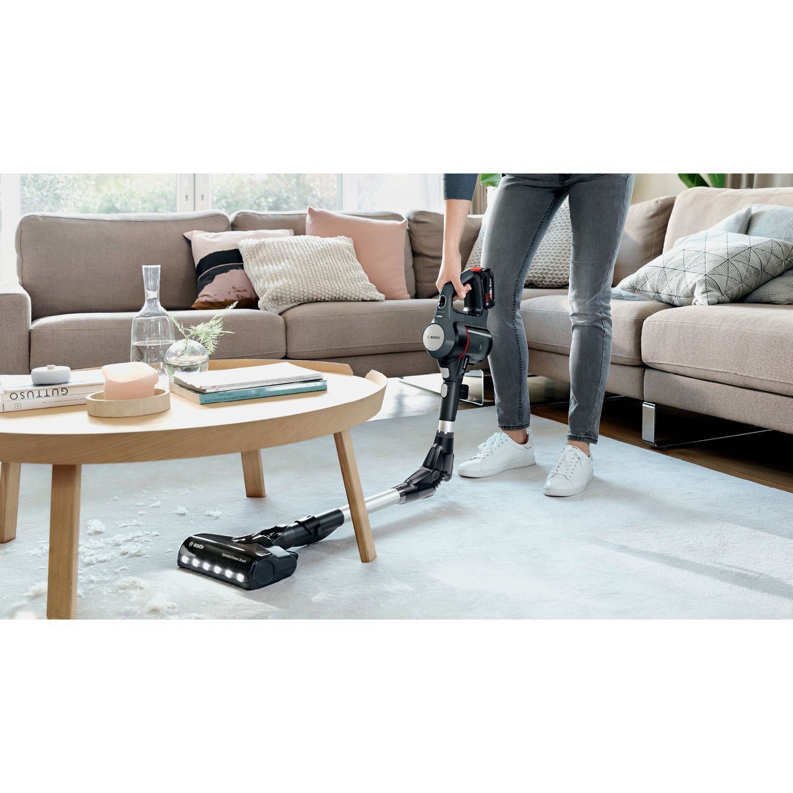Aspirator vertical BOSCH Serie 7 Unlimited BCS711A, TurboSpin (3 trepte, Turbo), Acumulator Li-Ion 18V 3A, Praf 0.30l, Perie LED AllFloor DynamicPower, QuickStand, Nozzle Foot Release, G2.90kg, Dark Graphite