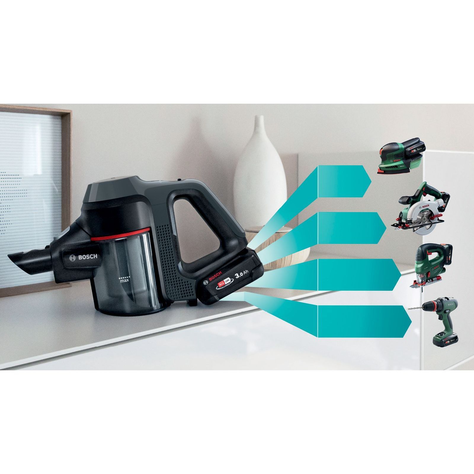 Aspirator vertical BOSCH Serie 7 Unlimited BCS711A, TurboSpin (3 trepte, Turbo), Acumulator Li-Ion 18V 3A, Praf 0.30l, Perie LED AllFloor DynamicPower, QuickStand, Nozzle Foot Release, G2.90kg, Dark Graphite