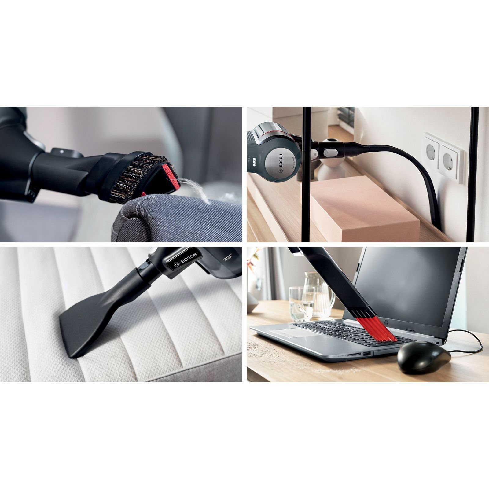 Aspirator vertical BOSCH Serie 7 Unlimited BCS711A, TurboSpin (3 trepte, Turbo), Acumulator Li-Ion 18V 3A, Praf 0.30l, Perie LED AllFloor DynamicPower, QuickStand, Nozzle Foot Release, G2.90kg, Dark Graphite
