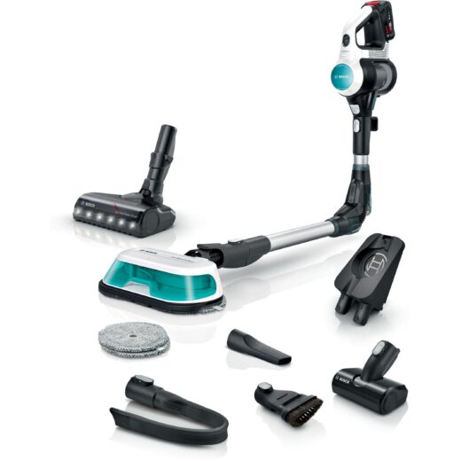 Aspirator vertical BOSCH Serie 7 Unlimited ProHygienic Aqua BCS71HYG3  TurboSpin (3 trepte  Turbo)  Acumulator Li-Ion 18V 3A  Praf 0.30l  Funcție mop  Perie DynamicAqua 2în1  Lavete microfibră  G2.90kg  Alb