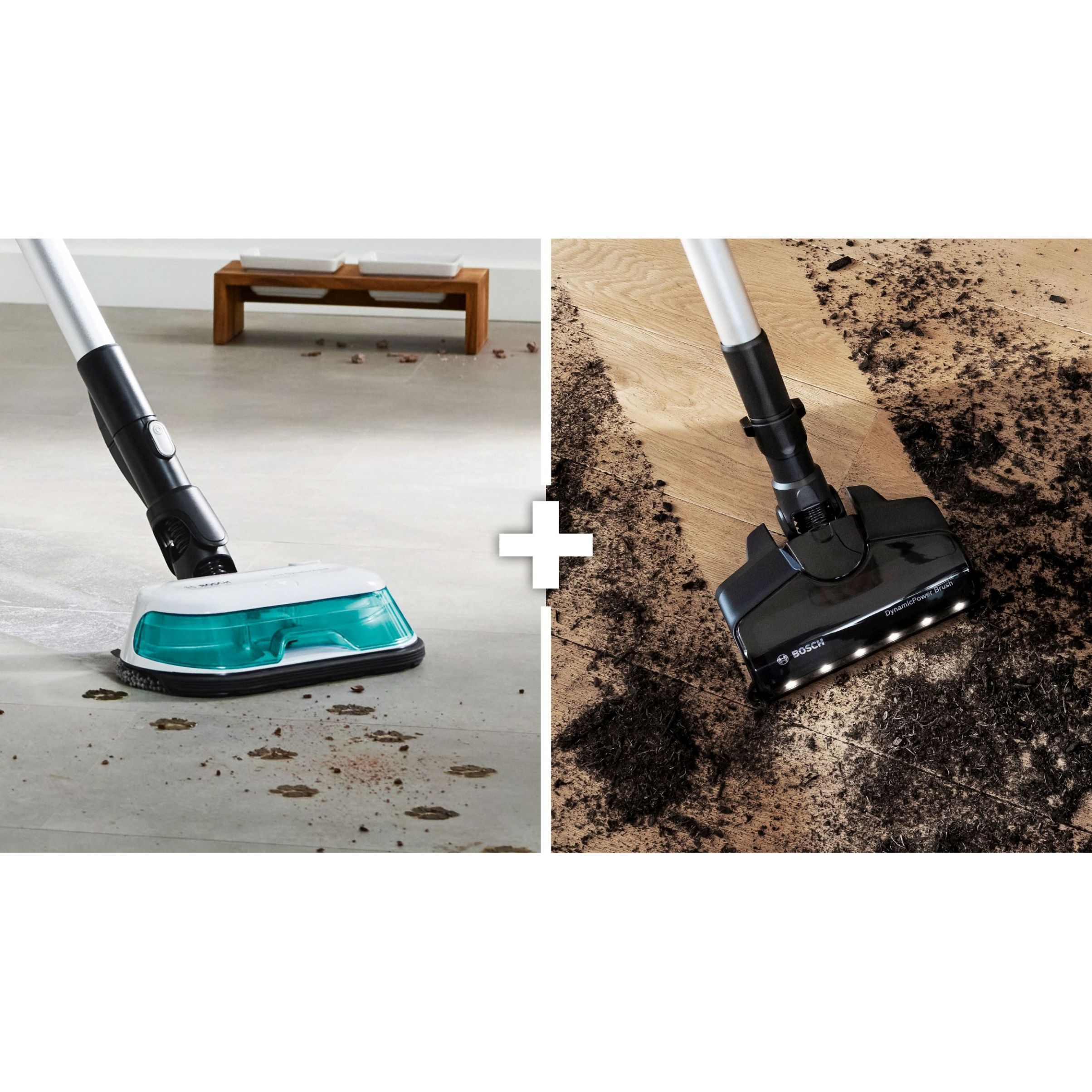 Aspirator vertical BOSCH Serie 7 Unlimited ProHygienic Aqua BCS71HYG2, TurboSpin (3 trepte, Turbo), Acumulator Li-Ion 18V 3A, Praf 0.30l, Funcție mop, Perie DynamicAqua 2în1, Lavete microfibră, G2.90kg, Alb