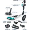 Aspirator vertical BOSCH Serie 7 Unlimited ProHygienic Aqua BCS712HYG5, TurboSpin (3 trepte, Turbo), 2x Acumulator Li-Ion 18V 3A, Praf 0.30l, Funcție mop, Perie DynamicAqua 2în1, Lavete microfibră, G2.90kg, Alb