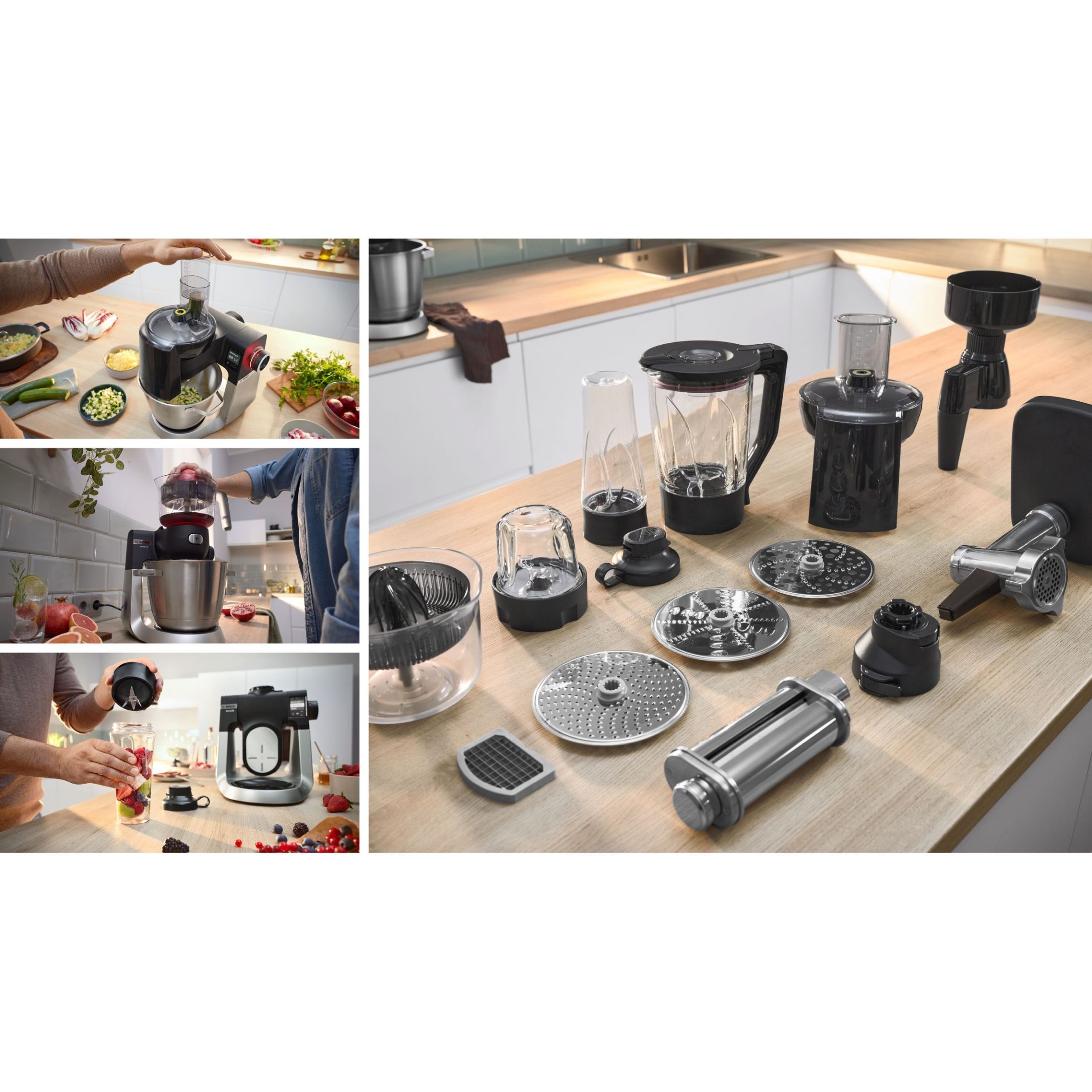 Robot de bucătărie planetar BOSCH Serie 6 MUMS6 Scale MUMS6ZS17, 1600W (7 trepte, Pulse), Bol inox șlefuit 5.5l cu mânere, Set patiserie, Cântar, Cronometru, SoftStart, AirCooling, G7.83kg, Matte Jet Black