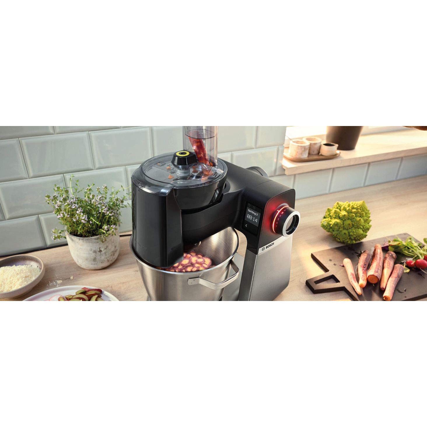 Robot de bucătărie planetar BOSCH Serie 6 MUMS6 Scale MUMS6ZS17, 1600W (7 trepte, Pulse), Bol inox șlefuit 5.5l cu mânere, Set patiserie, Cântar, Cronometru, SoftStart, AirCooling, G7.83kg, Matte Jet Black