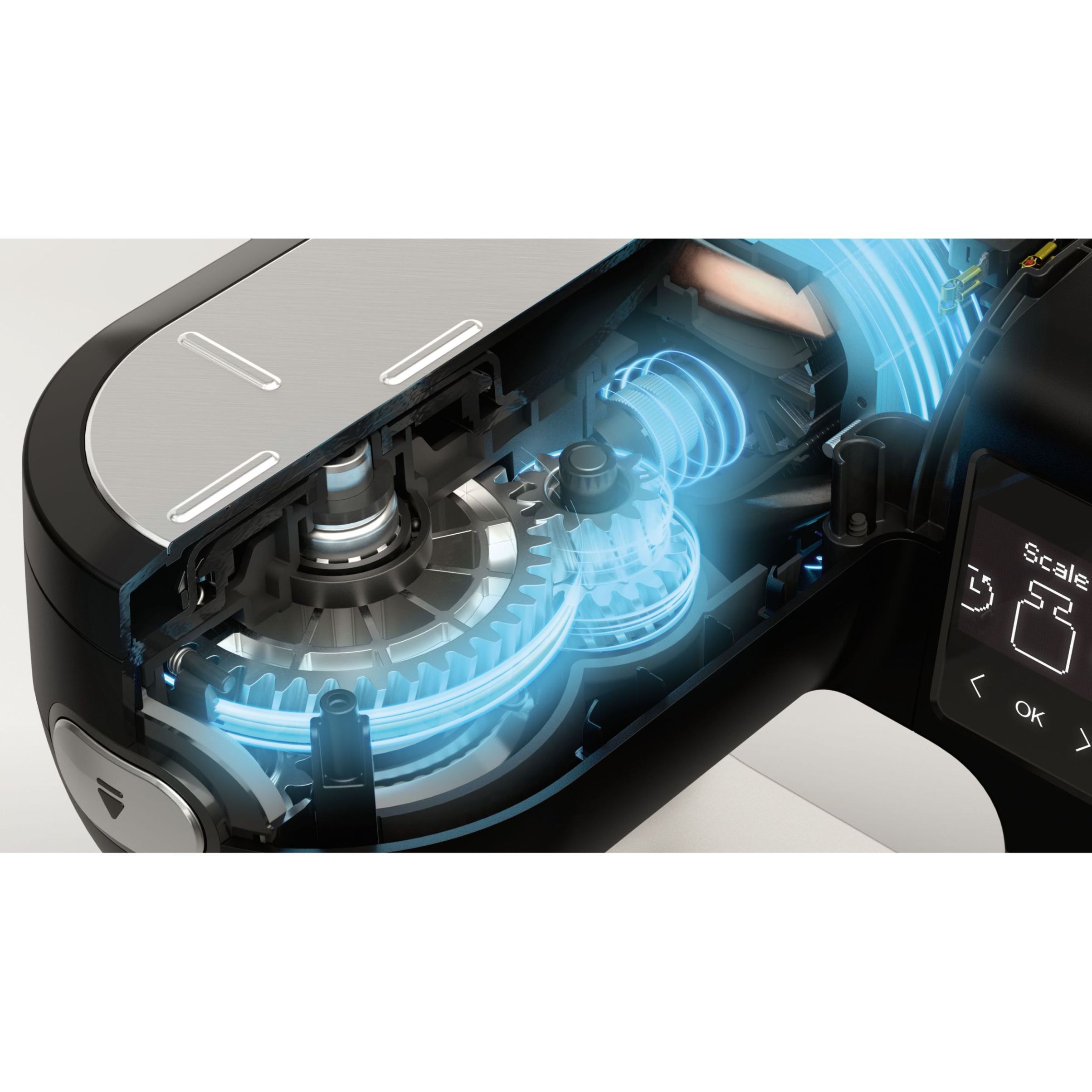 Robot de bucătărie planetar BOSCH Serie 6 MUMS6 Scale MUMS6ZS00, 1600W (7 trepte, Pulse), Bol inox șlefuit 5.5l cu mânere, Set patiserie, Cântar, Cronometru, SoftStart, AirCooling, G7.83kg, Matte Jet Black