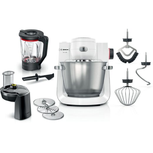 Robot de bucătărie planetar BOSCH Serie 6 MUMS6 MUMS6EW22  1600W (7 trepte  Pulse)  Bol inox șlefuit 5.5l cu mânere  Set patiserie  Soft Start  AirCooling  Color Coding  G7.83kg  Polar White