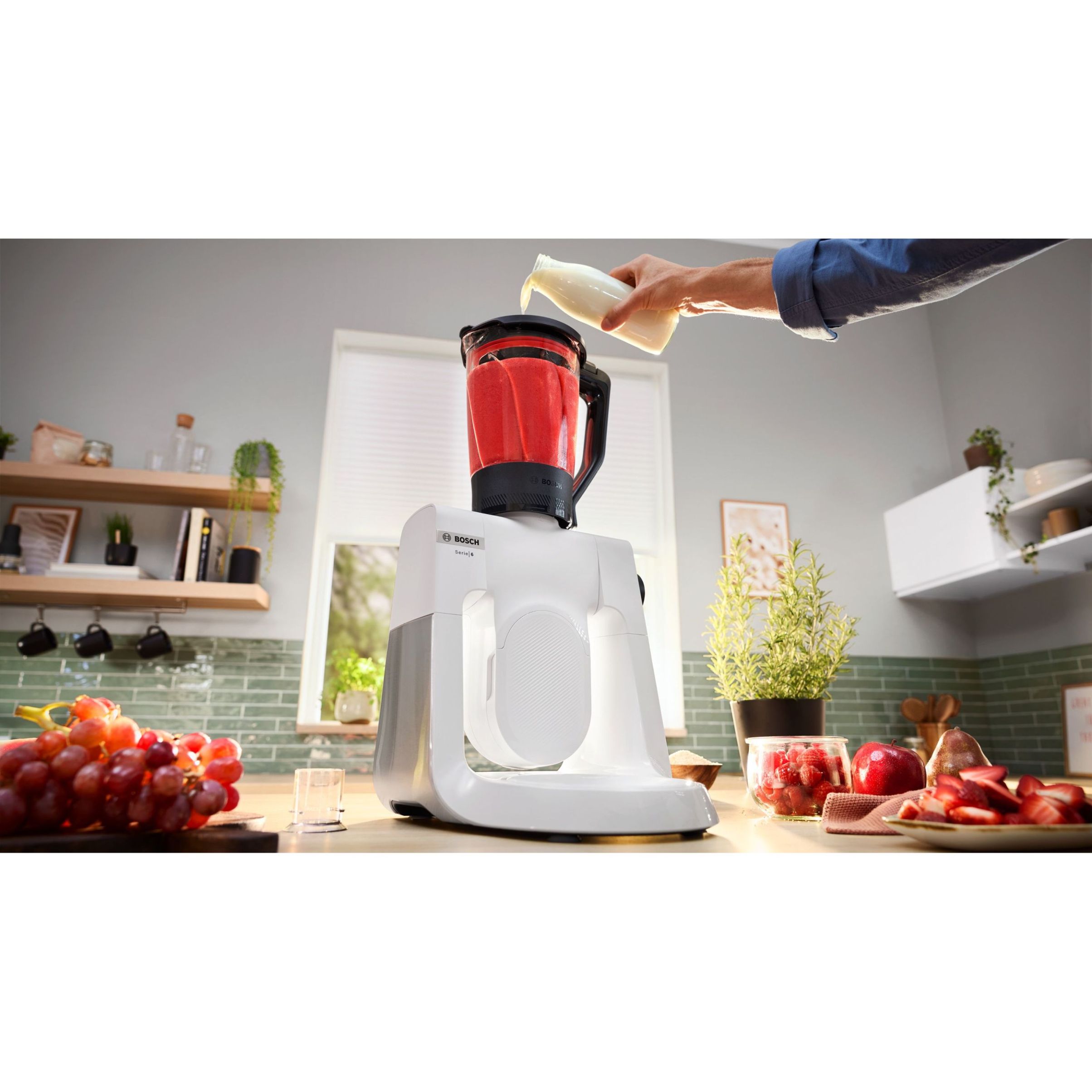 Robot de bucătărie planetar BOSCH Serie 6 MUMS6 MUMS6EW22, 1600W (7 trepte, Pulse), Bol inox șlefuit 5.5l cu mânere, Set patiserie, Soft Start, AirCooling, Color Coding, G7.83kg, Polar White