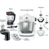 Robot de bucătărie planetar BOSCH Serie 6 MUMS6 MUMS6EW22, 1600W (7 trepte, Pulse), Bol inox șlefuit 5.5l cu mânere, Set patiserie, Soft Start, AirCooling, Color Coding, G7.83kg, Polar White