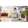 Robot de bucătărie planetar BOSCH Serie 6 MUMS6 MUMS6EW22, 1600W (7 trepte, Pulse), Bol inox șlefuit 5.5l cu mânere, Set patiserie, Soft Start, AirCooling, Color Coding, G7.83kg, Polar White