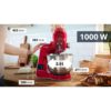 Robot de bucătărie planetar BOSCH Serie 4 MUM5 Scale MUM5X720, 1000W (7 trepte, Pulse), Bol inox 3.9l, Cântar, Timer, Set patiserie, Soft Start, Geantă, Carcasă plastic, Deep Red Silver