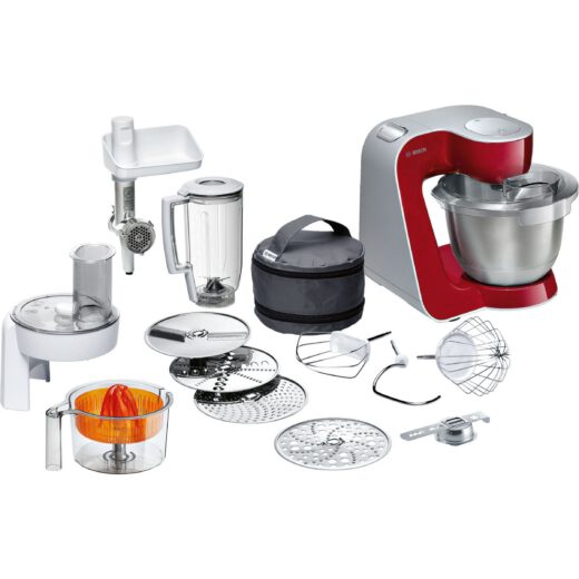 Robot de bucătărie planetar BOSCH Serie 4 MUM5 MUM55761  900W (7 trepte)  Bol inox 3.9l  Roșu/Argintiu