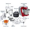Robot de bucătărie planetar BOSCH Serie 4 MUM5 MUM55761, 900W (7 trepte), Bol inox 3.9l, Roșu/Argintiu