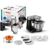 Robot de bucătărie planetar BOSCH Serie S2 MUMS2 MUMS2VM40, 900W (7 trepte și Pulse), Bol inox 3.8l, Set patiserie, Soft Start, Design compact, Control electronic al puterii, G4.4kg, Black and Silver