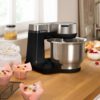 Robot de bucătărie planetar BOSCH Serie S2 MUMS2 MUMS2VM00, 900W (7 trepte și Pulse), Bol inox 3.8l, Set patiserie, Soft Start, Design compact, Control electronic al puterii, G4.4kg, Black and Silver