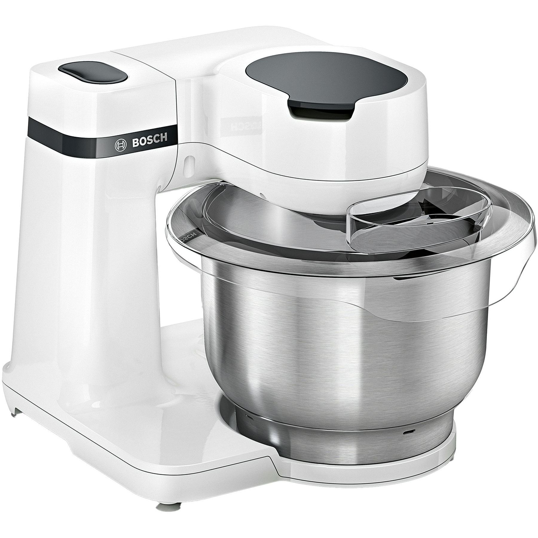 Robot de bucătărie planetar BOSCH Serie S2 MUMS2 MUMS2EW00, 700W (4 trepte), Bol inox 3.8l, Set de patiserie, Soft Start, Design compact, Control electronic al puterii, G4.4kg, Fully White