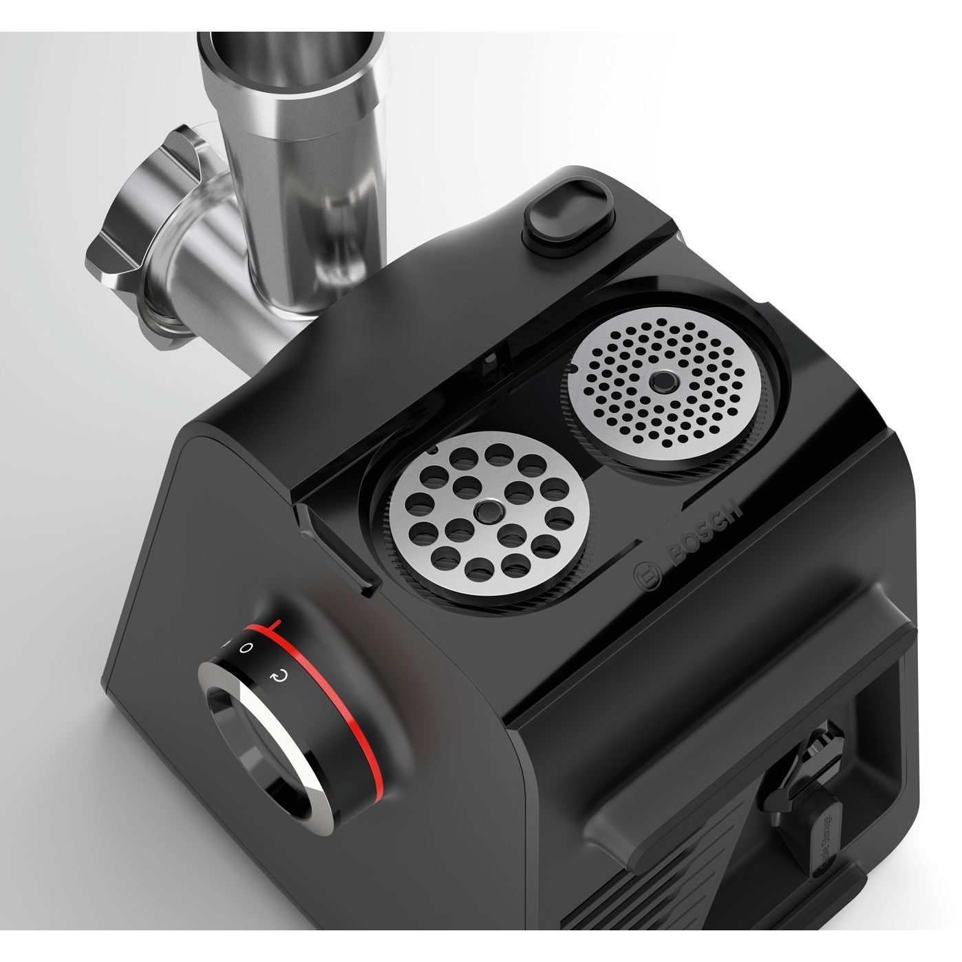 Mașină de tocat carne BOSCH Serie 4 MultiPower MFWS440B, Vârf 2000W (2 trepte și revers), Nominală 500W, 2.5kg/min, Răzătoare, Cârnați, Kebbe, Cuțit două tăișuri, Neagră