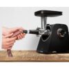 Mașină de tocat carne BOSCH Serie 4 MultiPower MFWS440B, Vârf 2000W (2 trepte și revers), Nominală 500W, 2.5kg/min, Răzătoare, Cârnați, Kebbe, Cuțit două tăișuri, Neagră