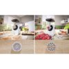 Mașină de tocat carne BOSCH Serie 4 MultiPower MFWS420W, Vârf 2000W (2 trepte și revers), Nominală 500W, 2.5kg/min, Cârnați, Piciorușe ventuze, Cuțit cu două tăișuri, Albă