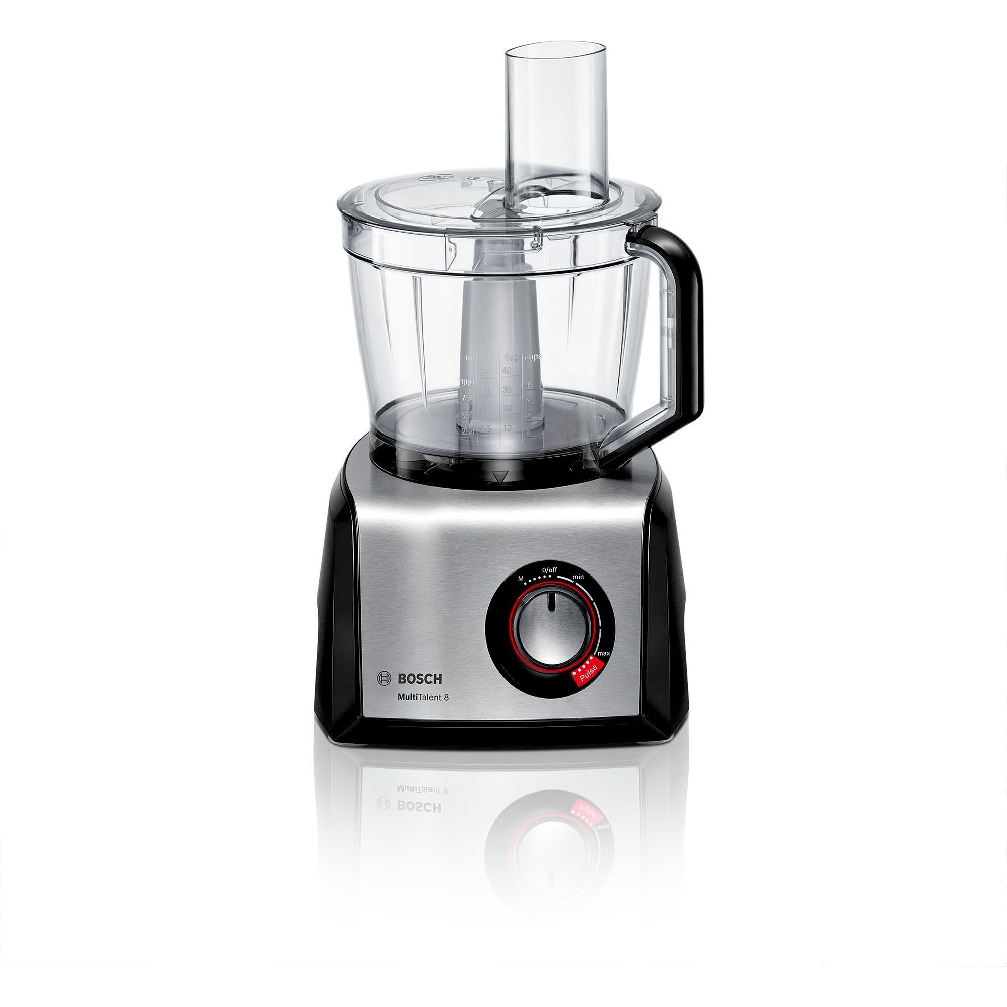 Robot de bucătărie BOSCH MultiTalent 8 MC812M844, 1250W, Oțel inoxidabil periat, 50 de funcţii, Bol XXL cu capacitate de 3,9 l, Viteză variabilă, Indicator LED și Funcție Impuls, Sistem SmartStorage, Negru