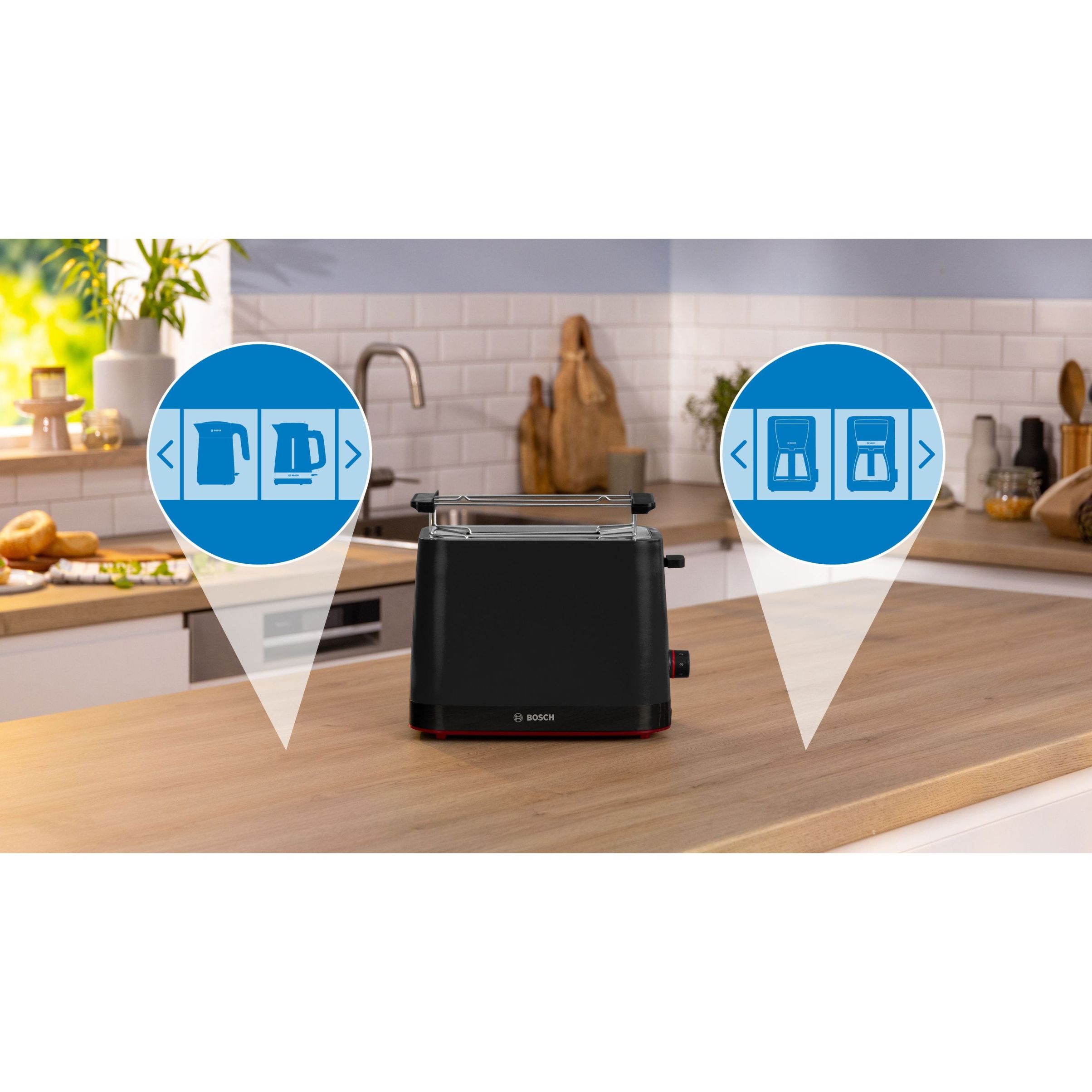 Prăjitor pâine compact BOSCH MyMoment TAT3M123, 2 sloturi, Dezghețare, Încălzire, High Lift, Negru