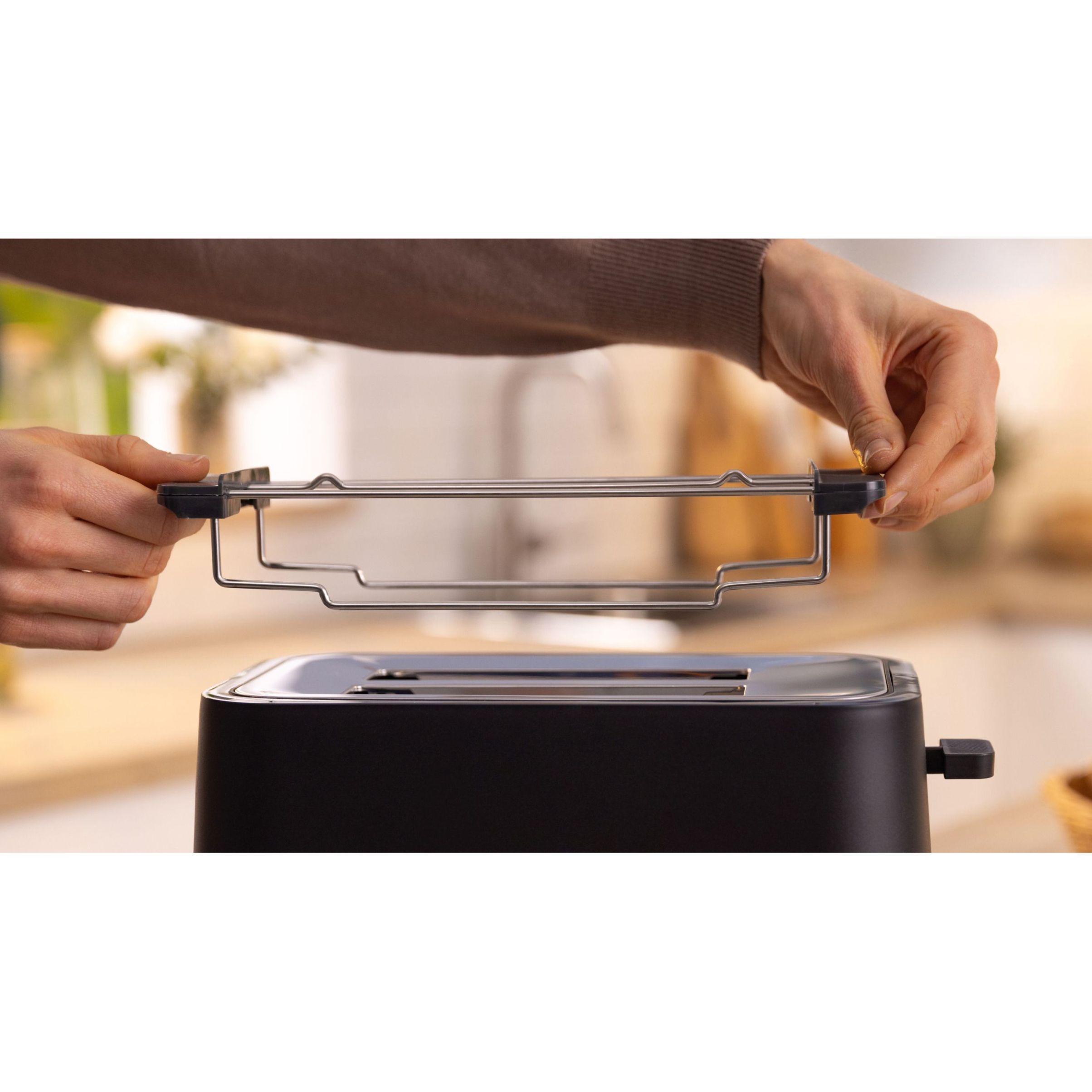 Prăjitor pâine compact BOSCH MyMoment TAT3M123, 2 sloturi, Dezghețare, Încălzire, High Lift, Negru
