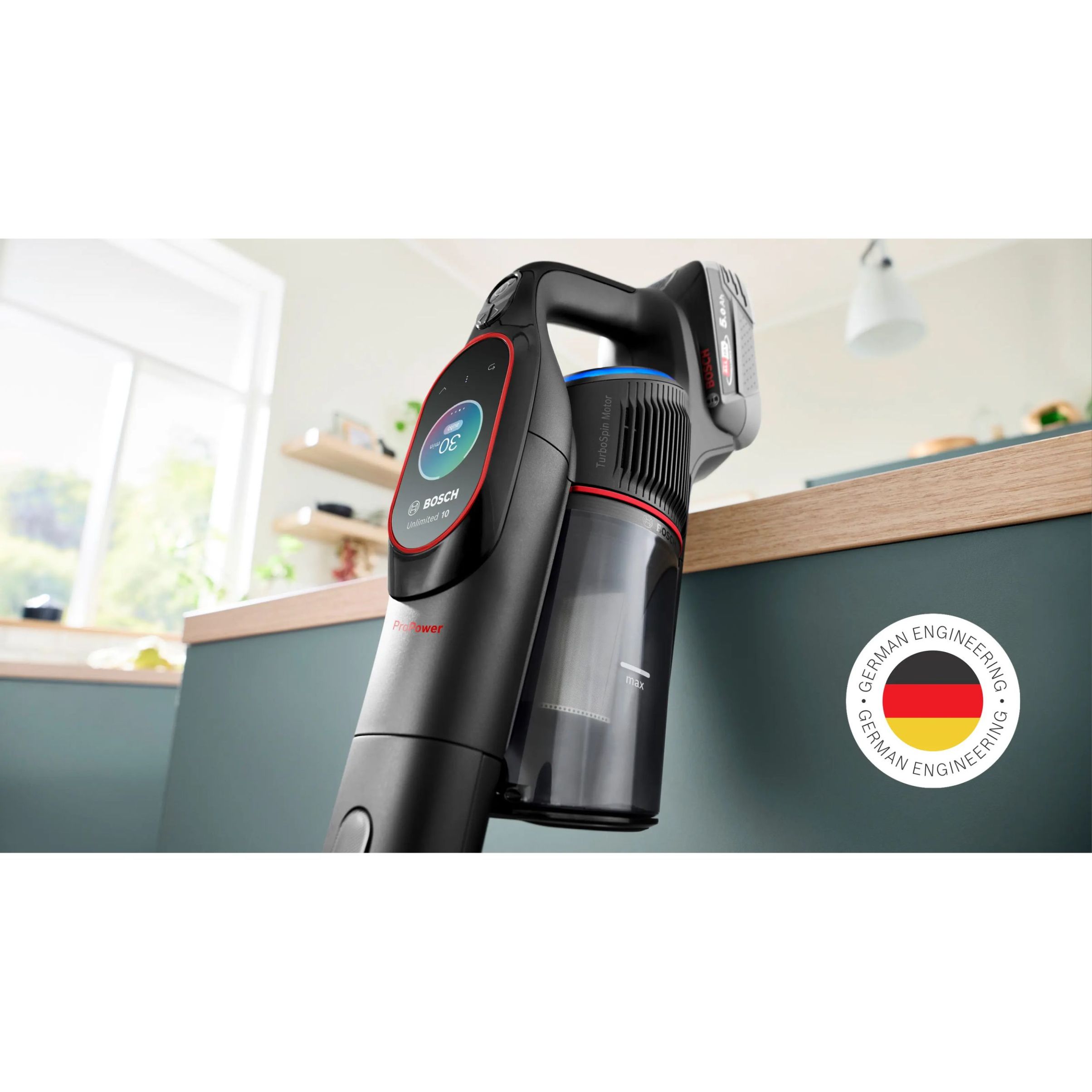 Aspirator vertical BOSCH Serie 10 Unlimited ProPower BCS1051POW, Acc. Li-Ion 5A 18V, Rezervor 0.4l, MicroClean, Filtru HEPA, 80dBA, Negru