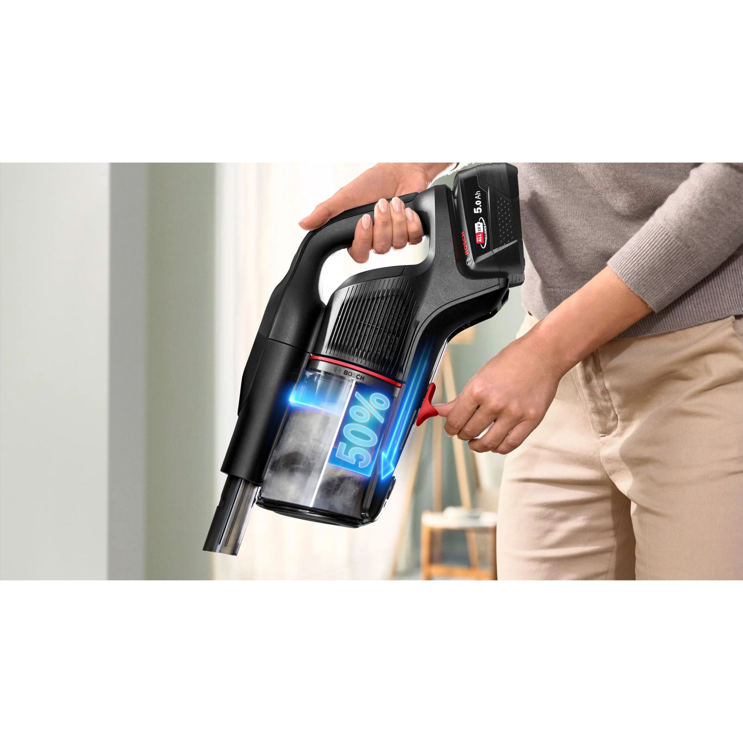 Aspirator vertical BOSCH Serie 10 Unlimited ProPower BCS1051POW, Acc. Li-Ion 5A 18V, Rezervor 0.4l, MicroClean, Filtru HEPA, 80dBA, Negru