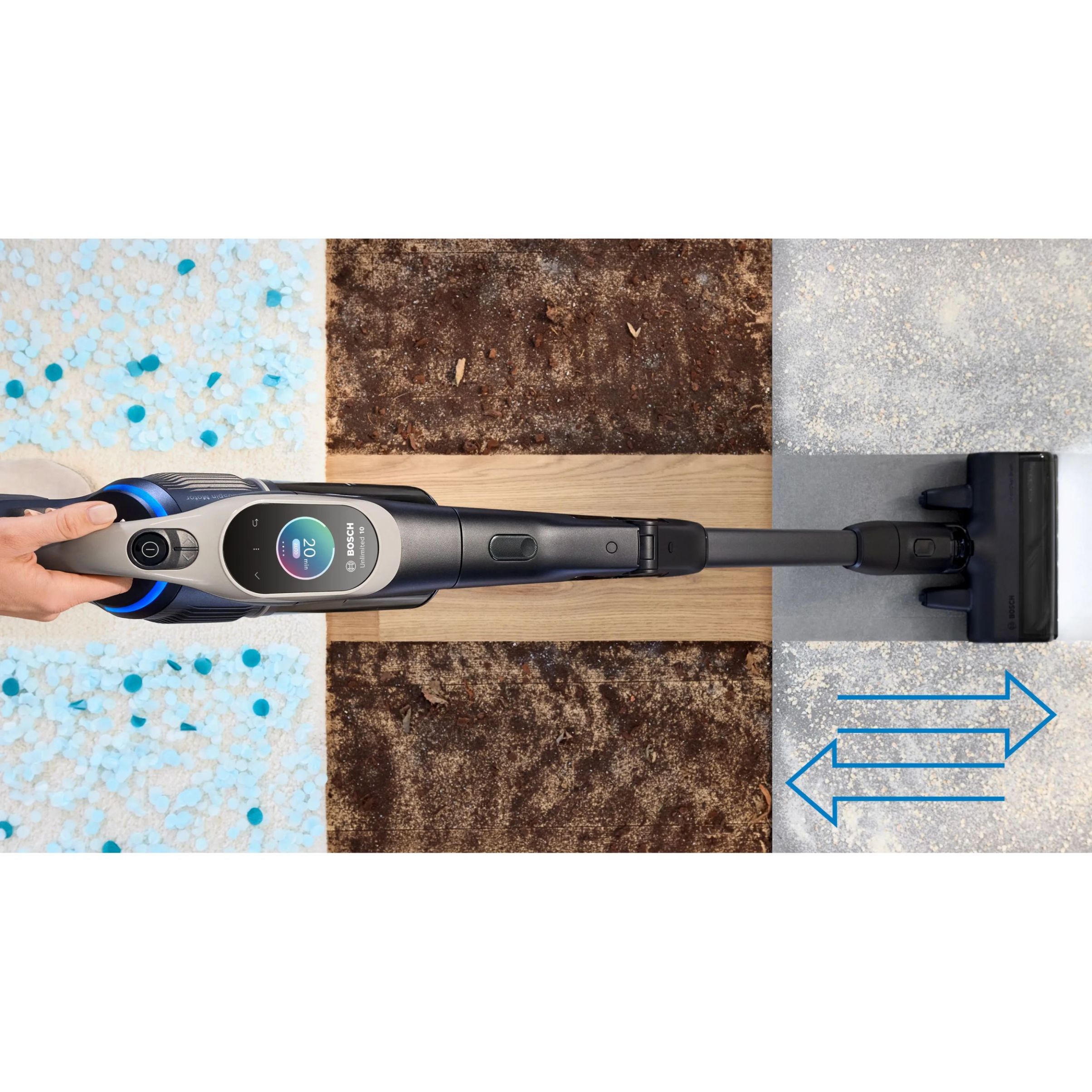 Aspirator vertical BOSCH Serie 10 Unlimited BSS1041GHF,  Acc. Li-Ion 4A 18V, Rezervor 0.4l, MicroClean, Filtru HEPA, 80dBA, Graphite