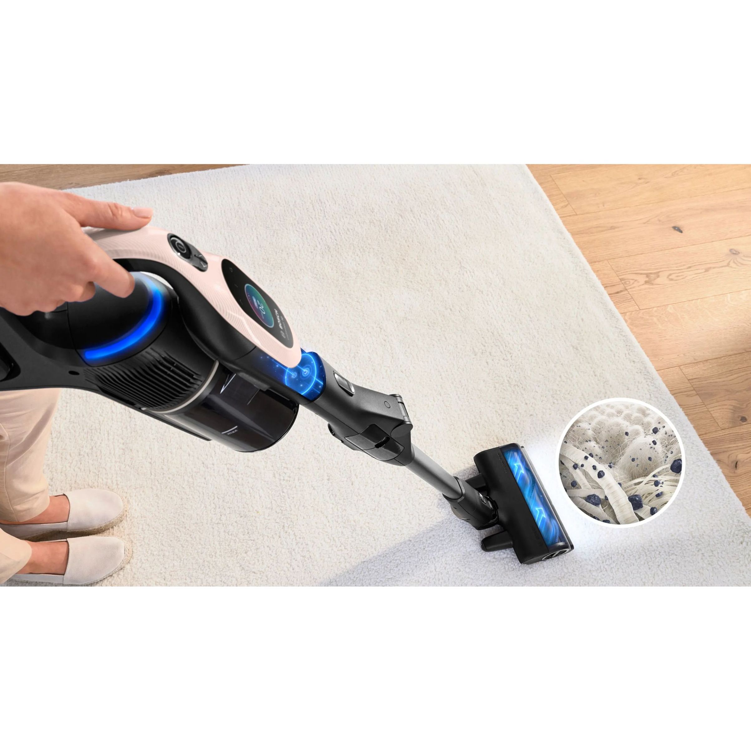 Aspirator vertical BOSCH Serie 10 Unlimited BBS1041RBA,  Acc. Li-Ion 4A 18V, Rezervor 0.4l, MicroClean, Filtru HEPA, 80dBA, Powder Rose
