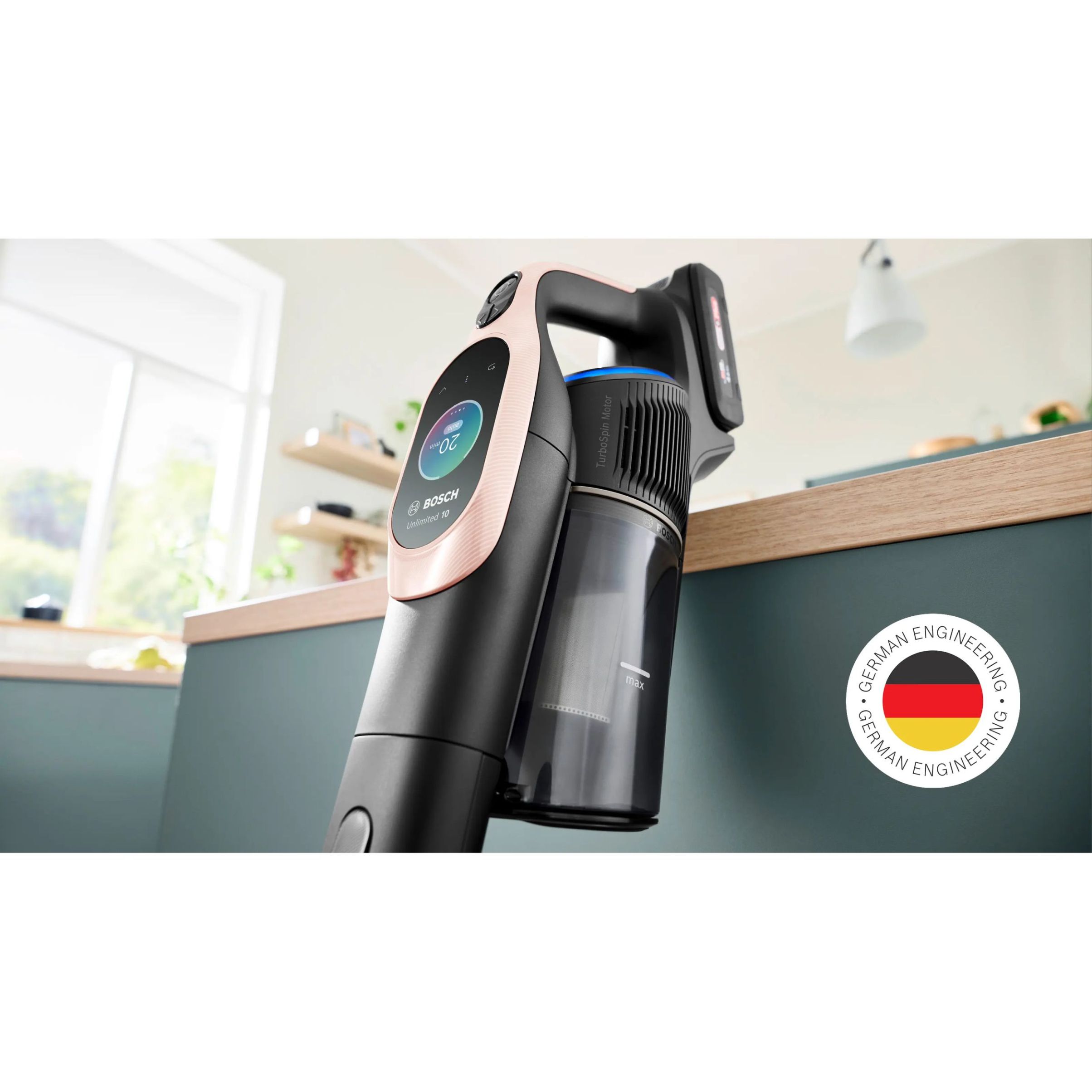 Aspirator vertical BOSCH Serie 10 Unlimited BBS1041RBA,  Acc. Li-Ion 4A 18V, Rezervor 0.4l, MicroClean, Filtru HEPA, 80dBA, Powder Rose