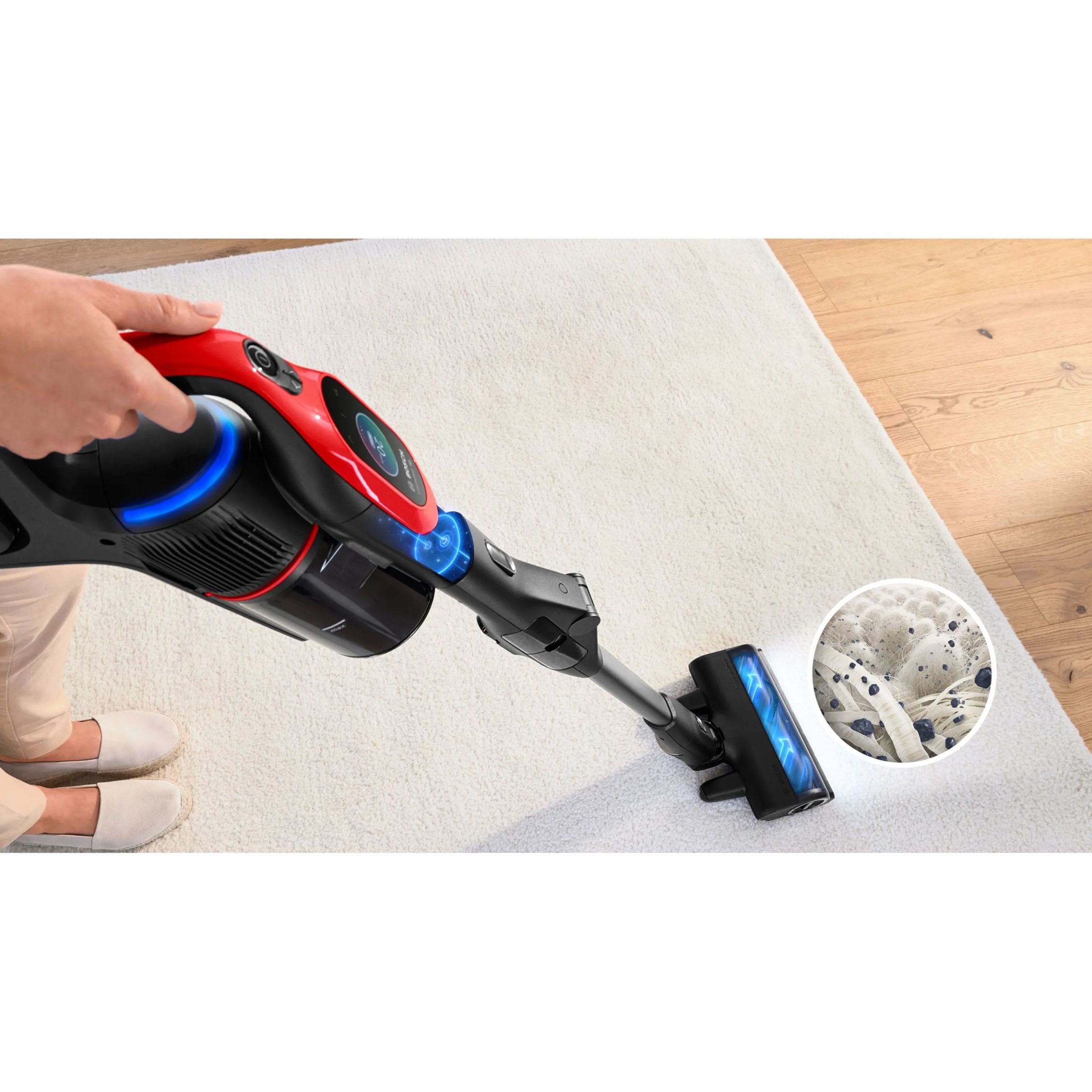 Aspirator vertical BOSCH Serie 10 Unlimited ProAnimal BCS1041PET,  Acc. Li-Ion 4A 18V, Rezervor 0.4l, MicroClean, Filtru HEPA, 80dBA, Roșu